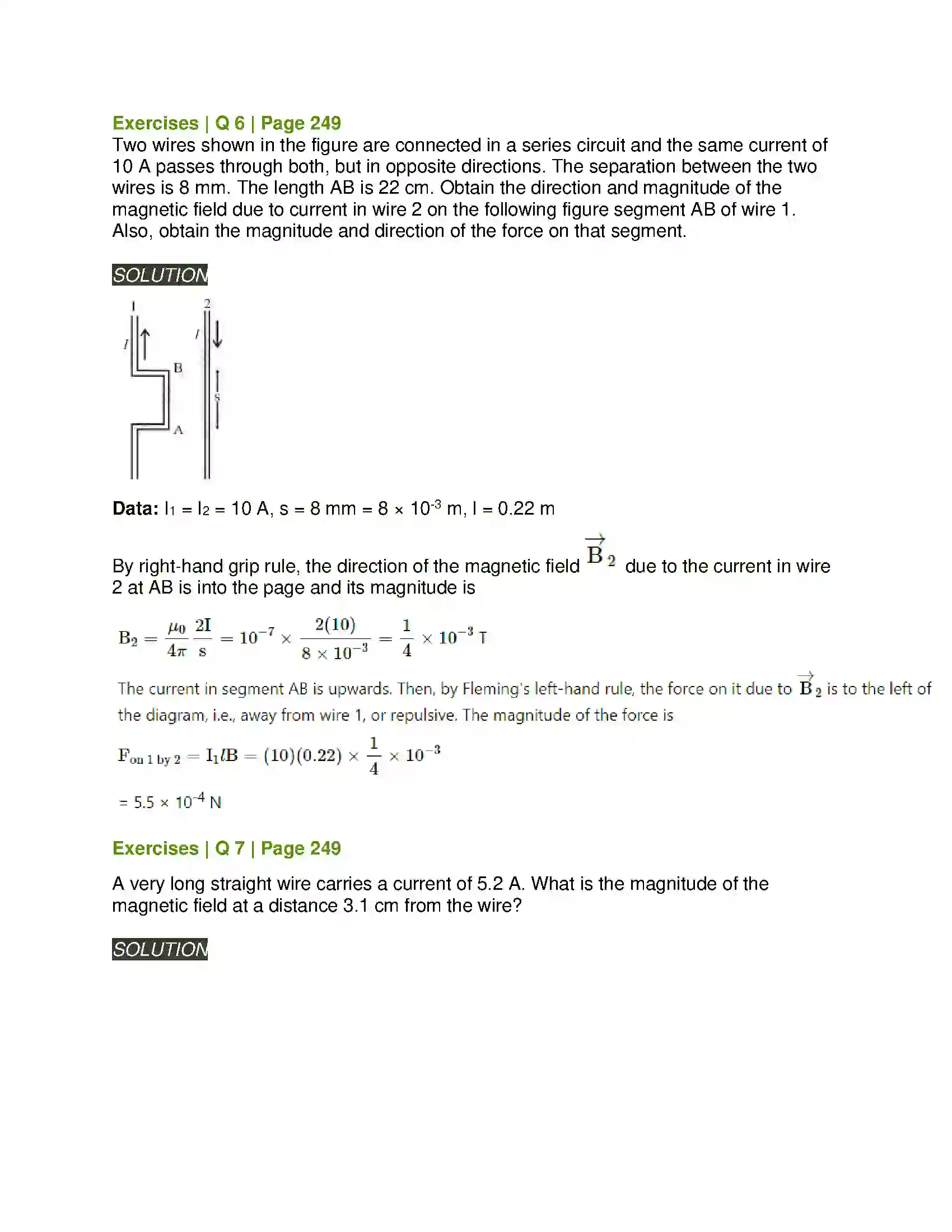 Maharashtra Board Class 12th Physics Magnetic Fields due to Electric Current Solution 7