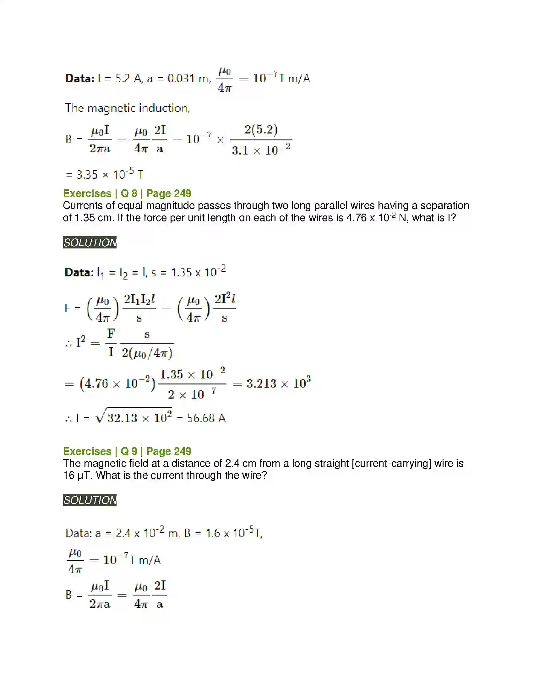 Maharashtra Board Class 12th Physics Magnetic Fields due to Electric Current Solution 8