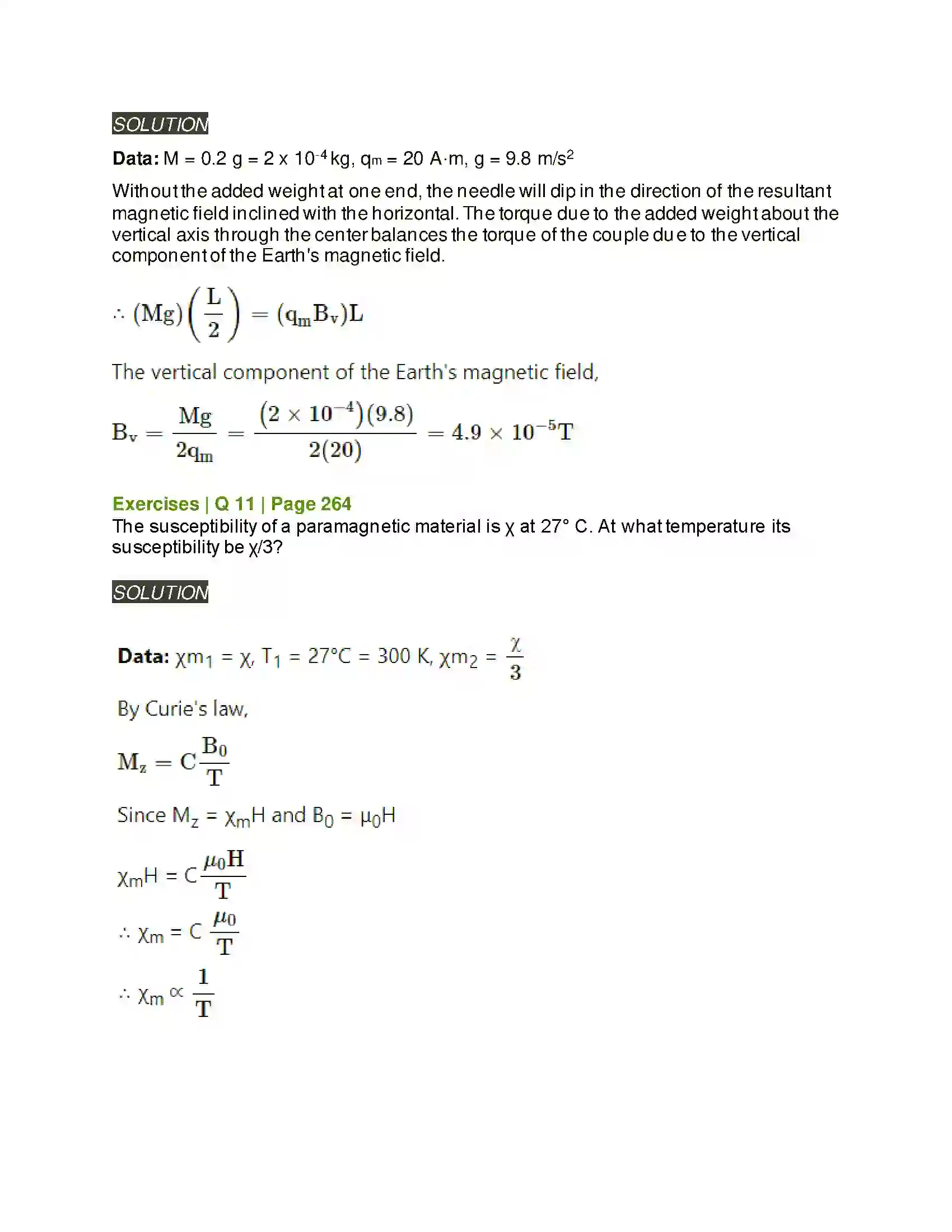 Maharashtra Board Class 12th Physics Magnetic Materials Solution 13