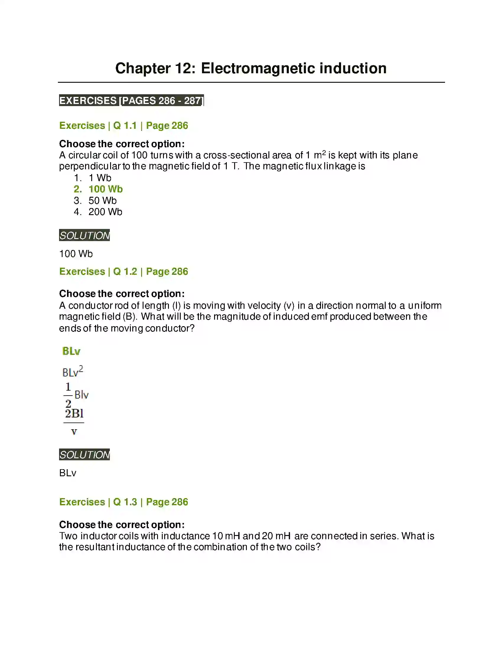 Maharashtra Board Class 12th Physics Electromagnetic induction Solution 1