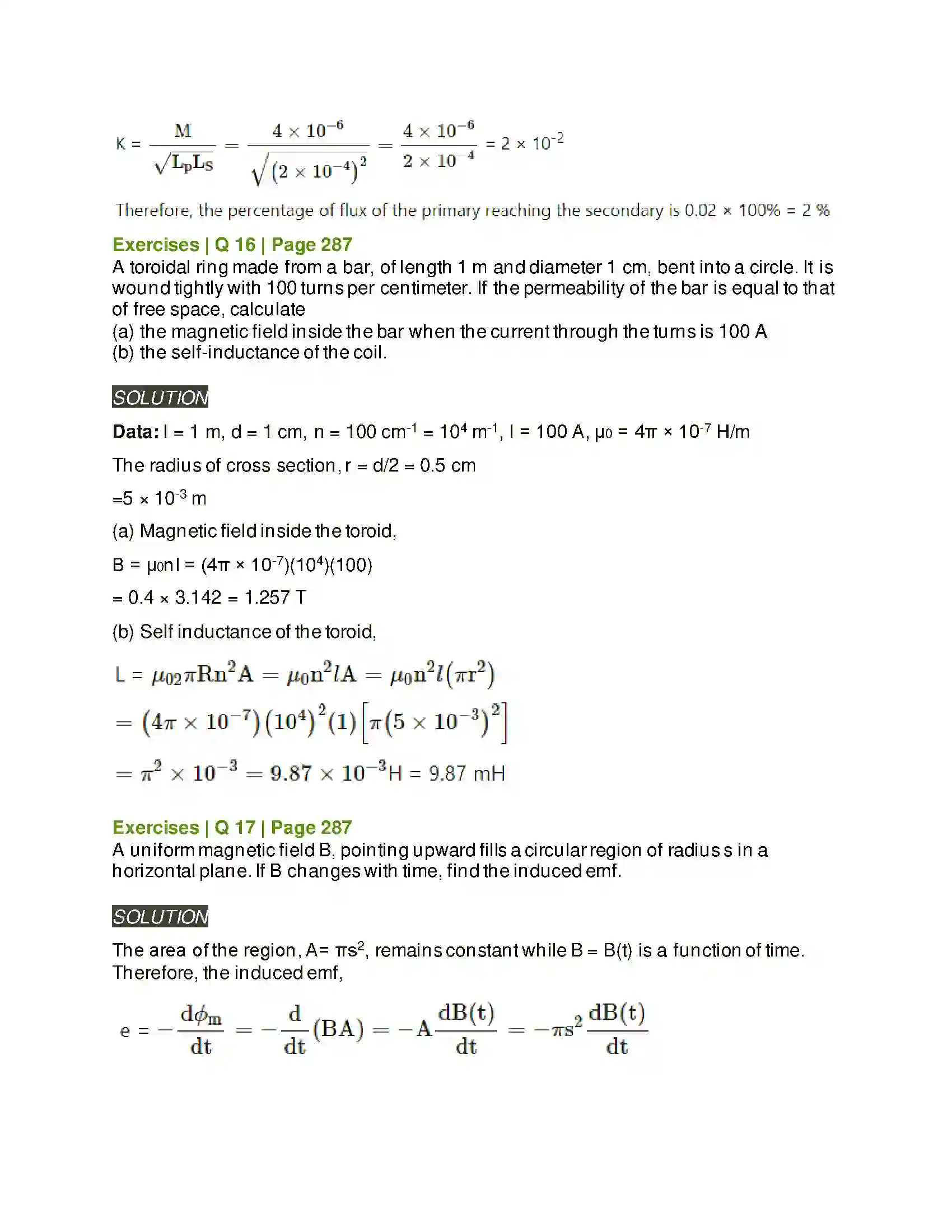 Maharashtra Board Class 12th Physics Electromagnetic induction Solution 12