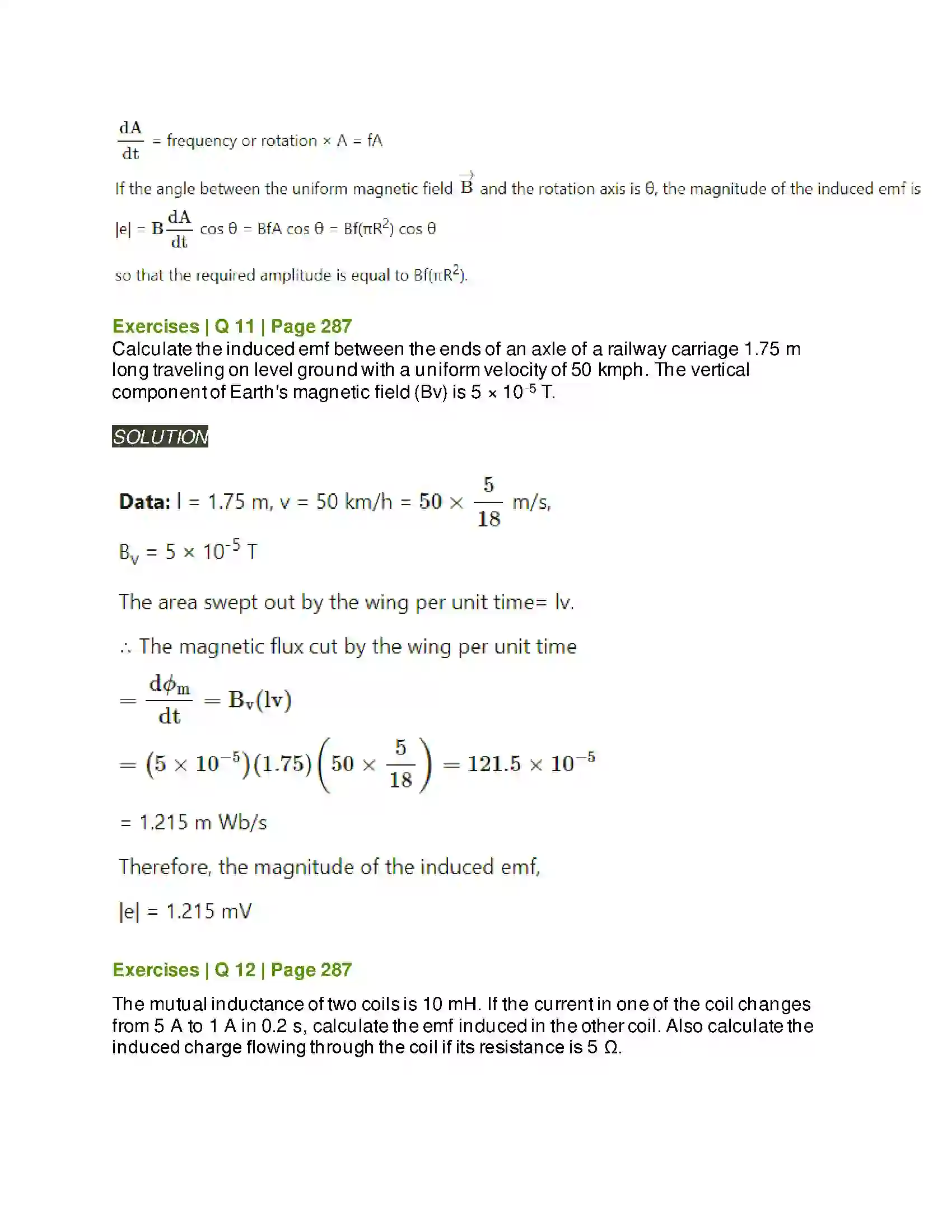 Maharashtra Board Class 12th Physics Electromagnetic induction Solution 9