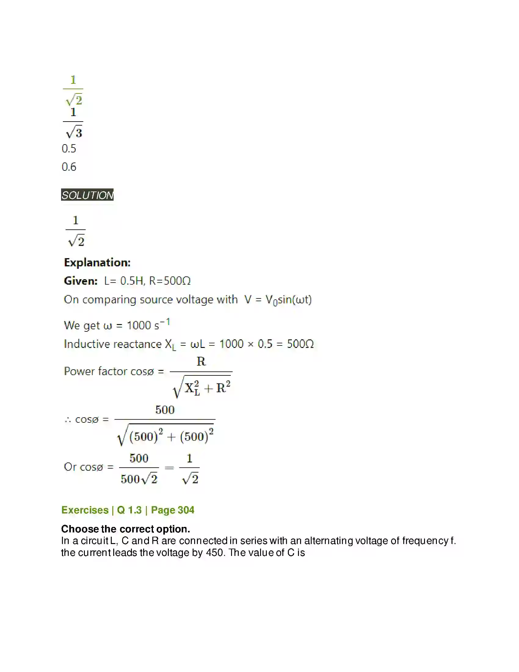 Maharashtra Board Class 12th Physics AC Circuits Solution 2