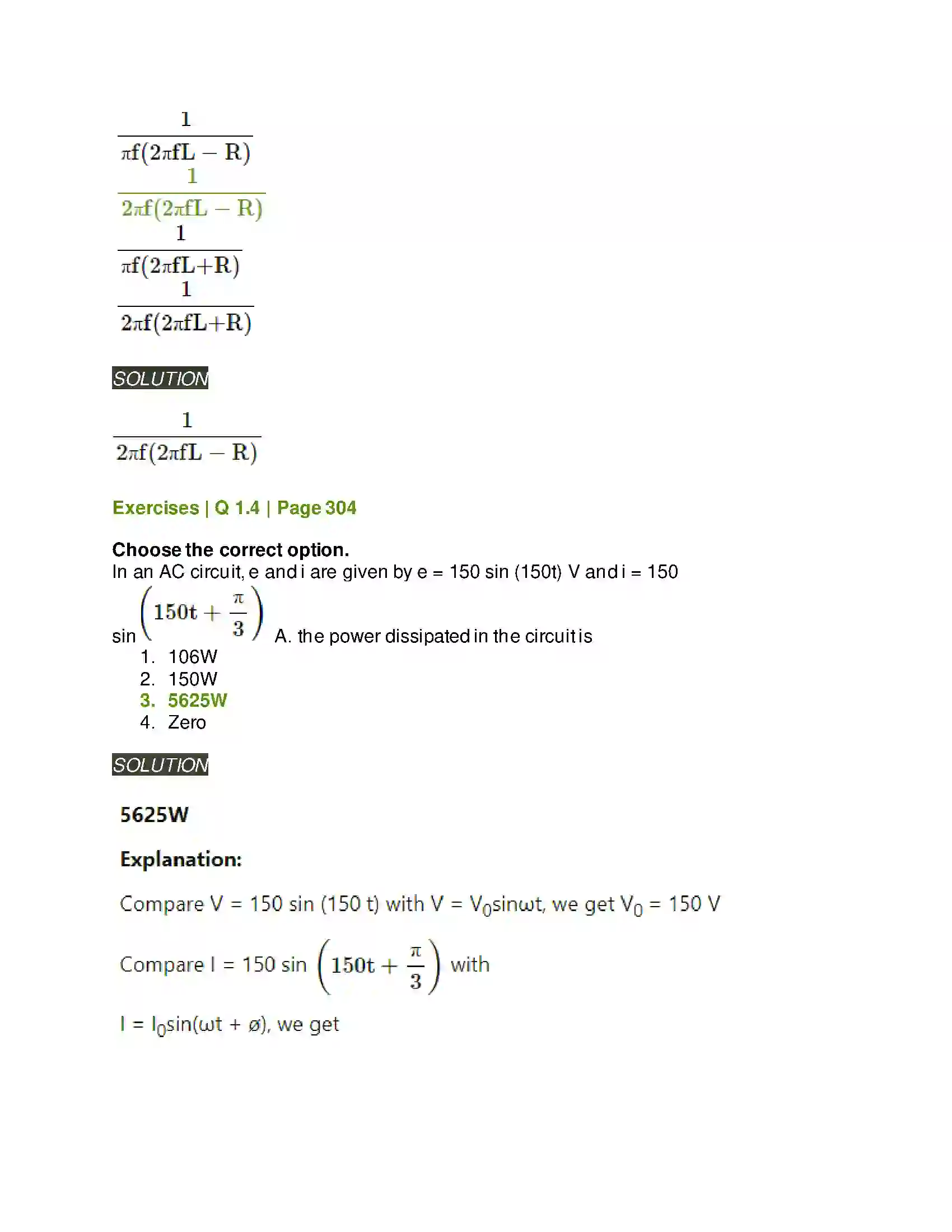 Maharashtra Board Class 12th Physics AC Circuits Solution 3