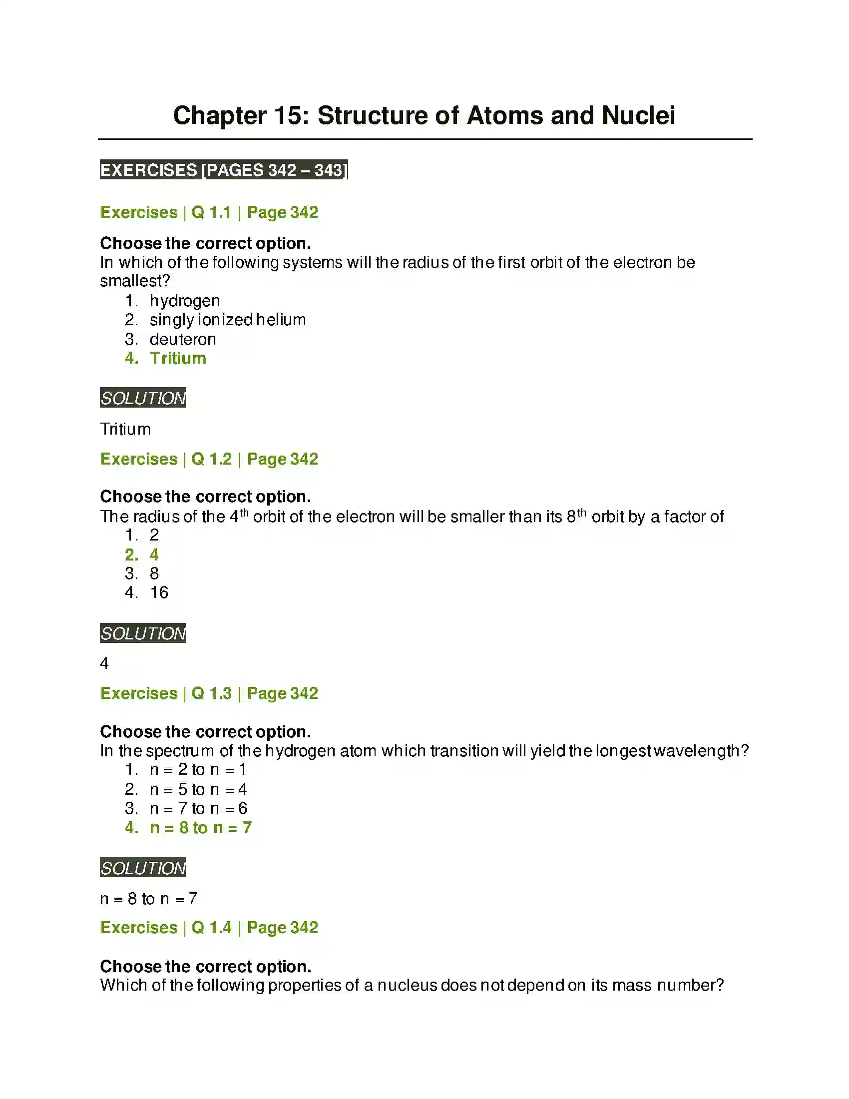 Maharashtra Board Class 12th Physics Structure of Atoms and Nuclei Solution 1