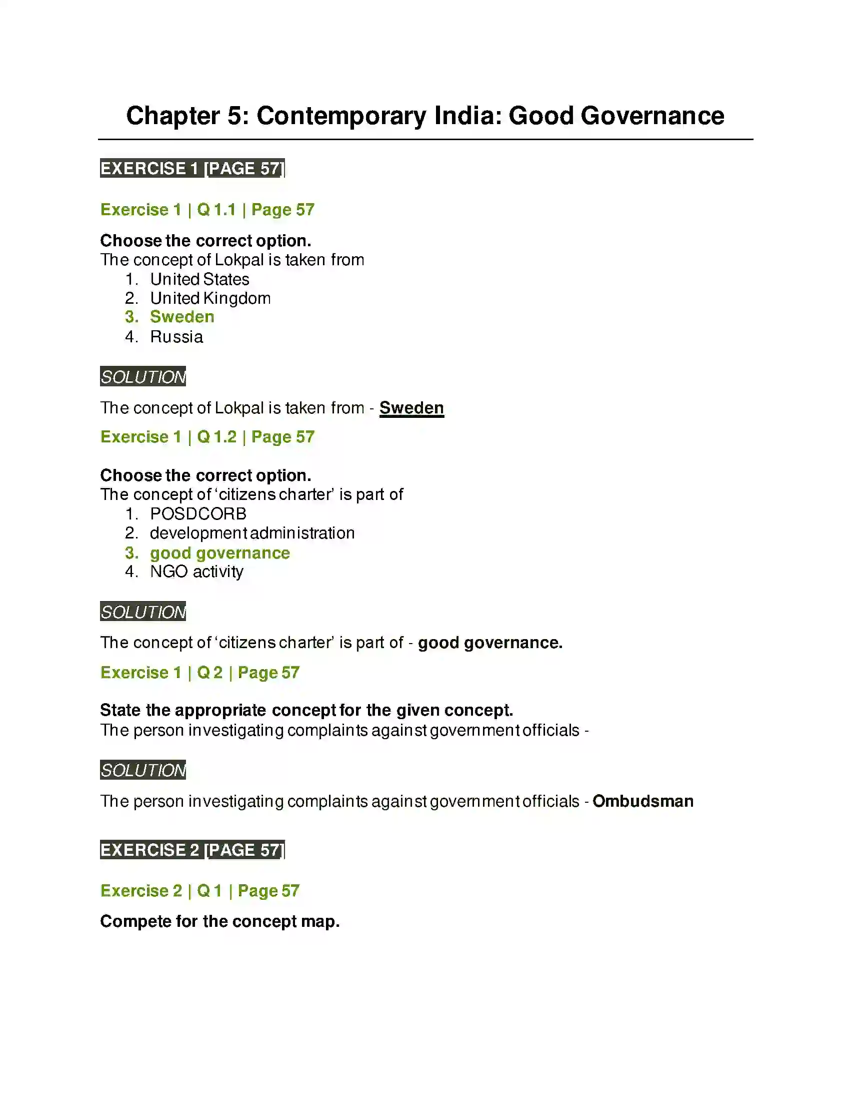 Maharashtra Board Class 12th Political Science Contemporary India Good Governance Solution 1