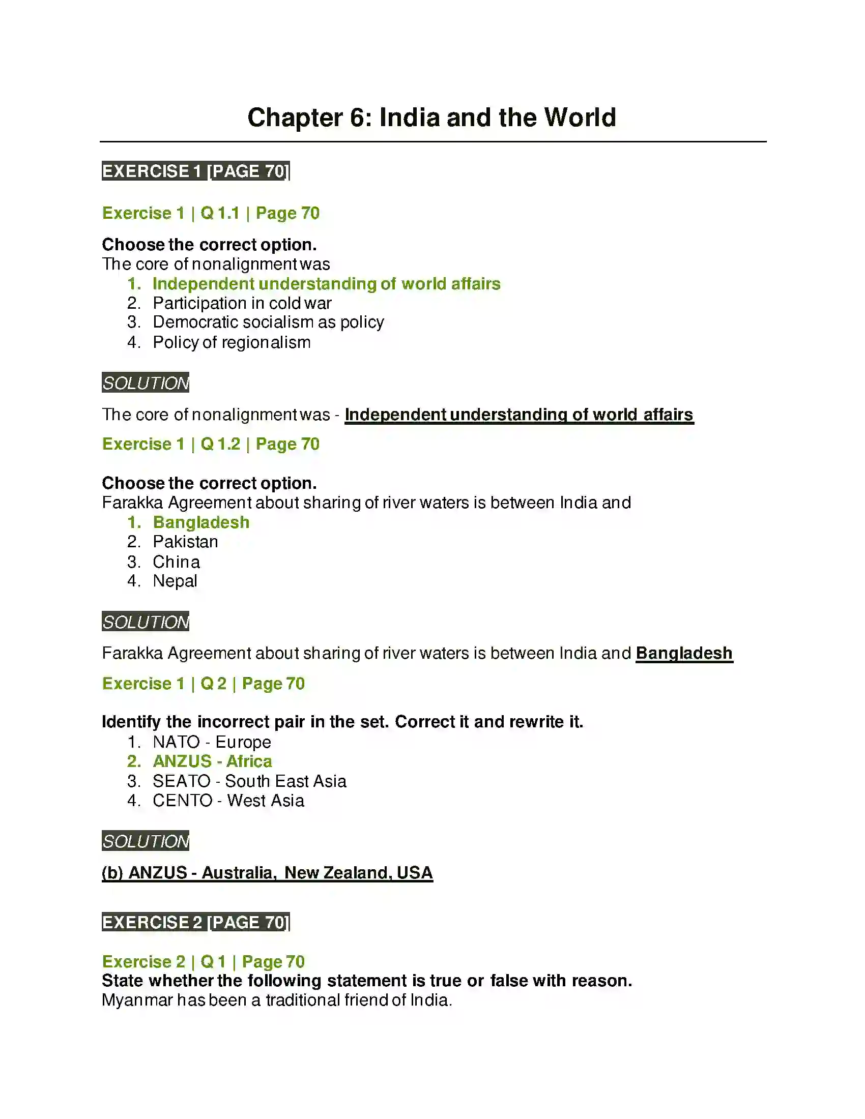 Maharashtra Board Class 12th Political Science India and the World Solution 1