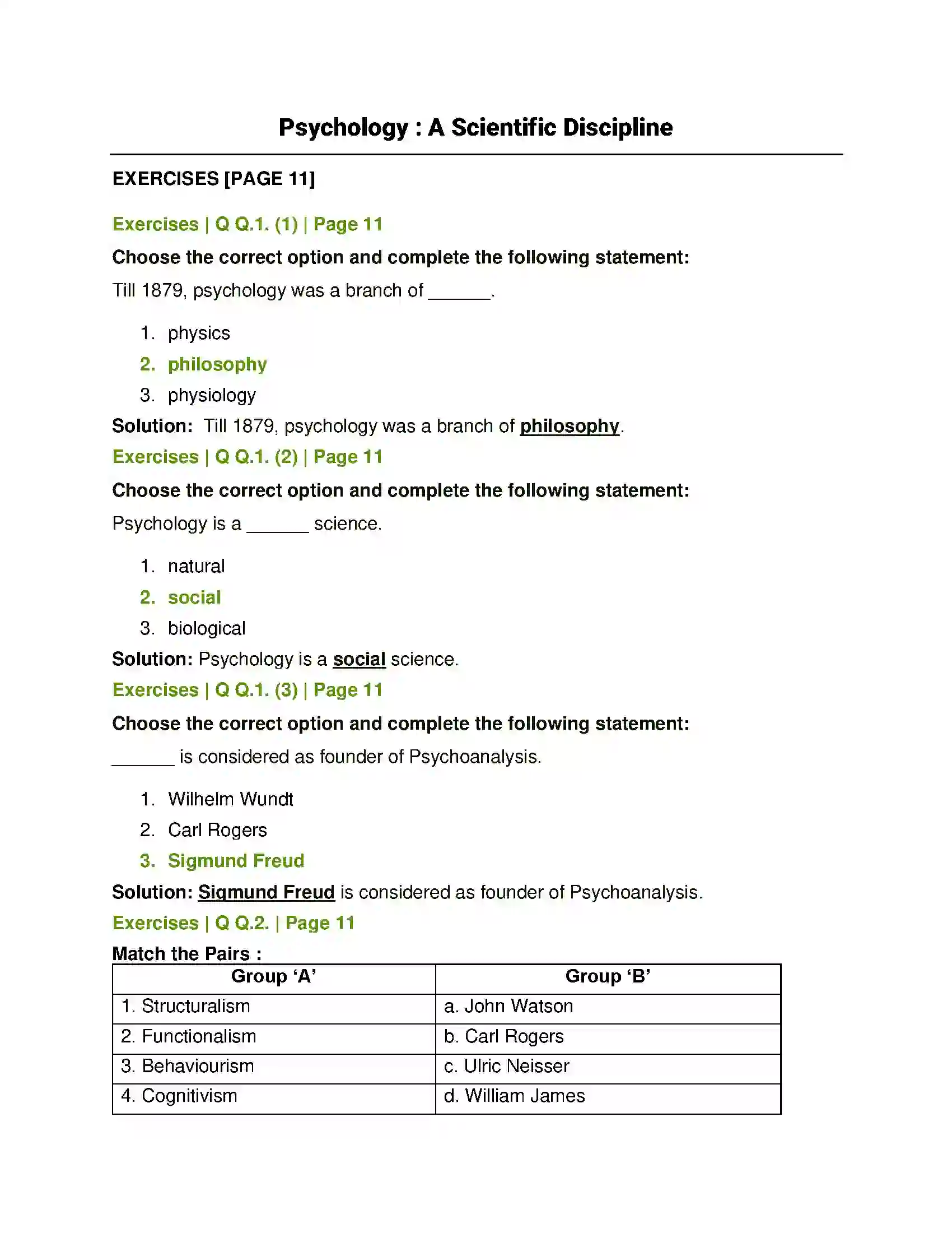 Maharashtra Board Class 12th Psychology Psychology - A Scientific Discipline Solution 1