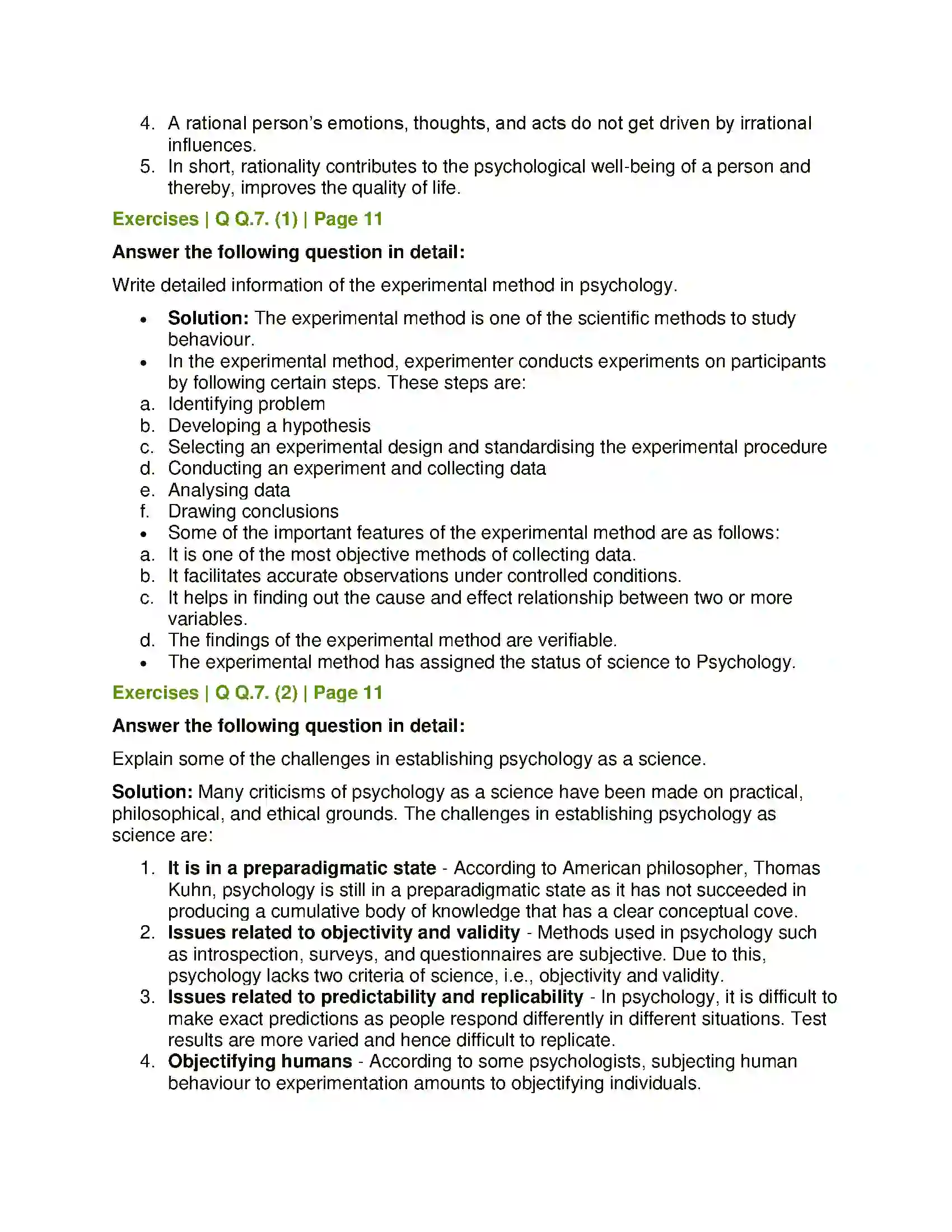 Maharashtra Board Class 12th Psychology Psychology - A Scientific Discipline Solution 5