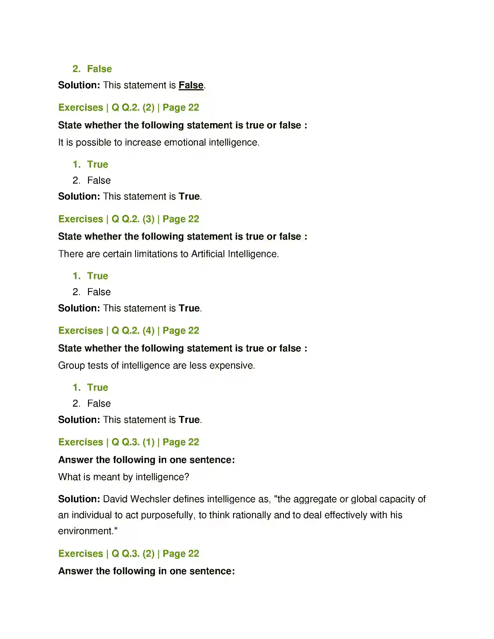 Maharashtra Board Class 12th Psychology Intelligence Solution 2