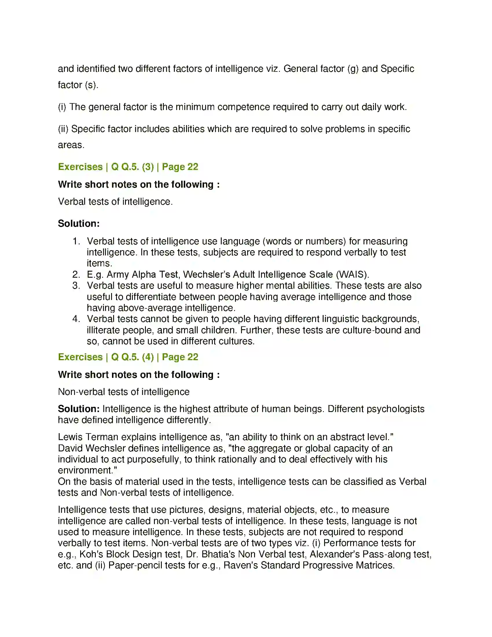 Maharashtra Board Class 12th Psychology Intelligence Solution 5