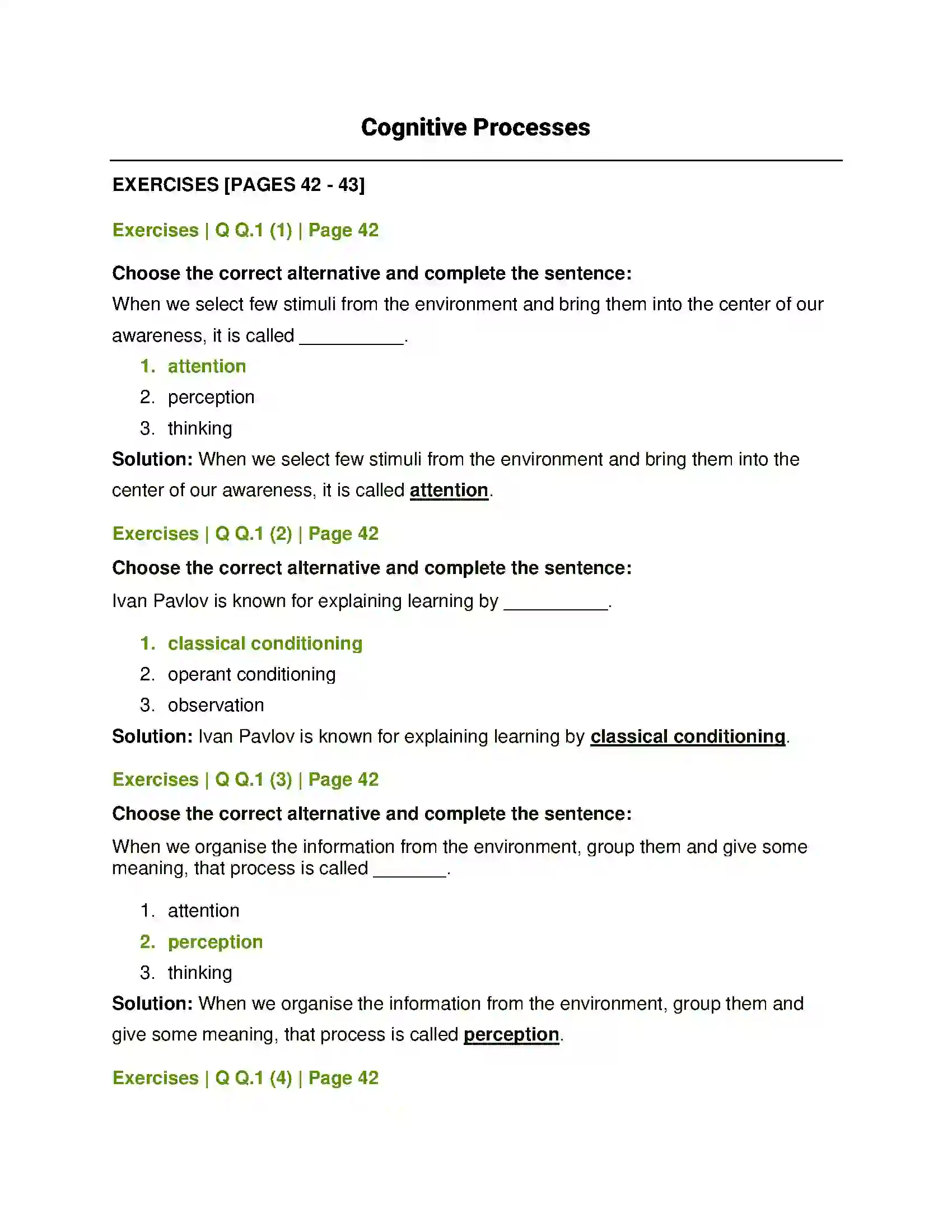 Maharashtra Board Class 12th Psychology Cognitive Processes Solution 1
