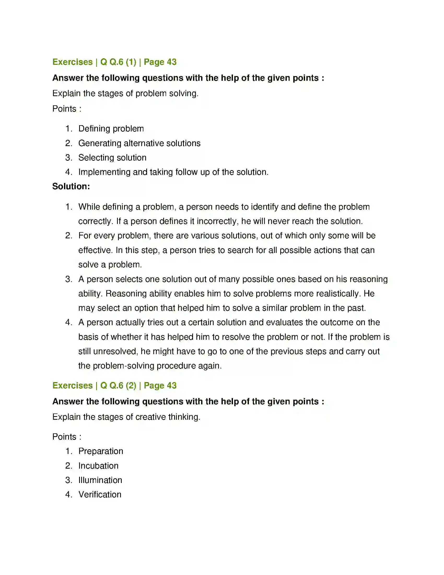 Maharashtra Board Class 12th Psychology Cognitive Processes Solution 6