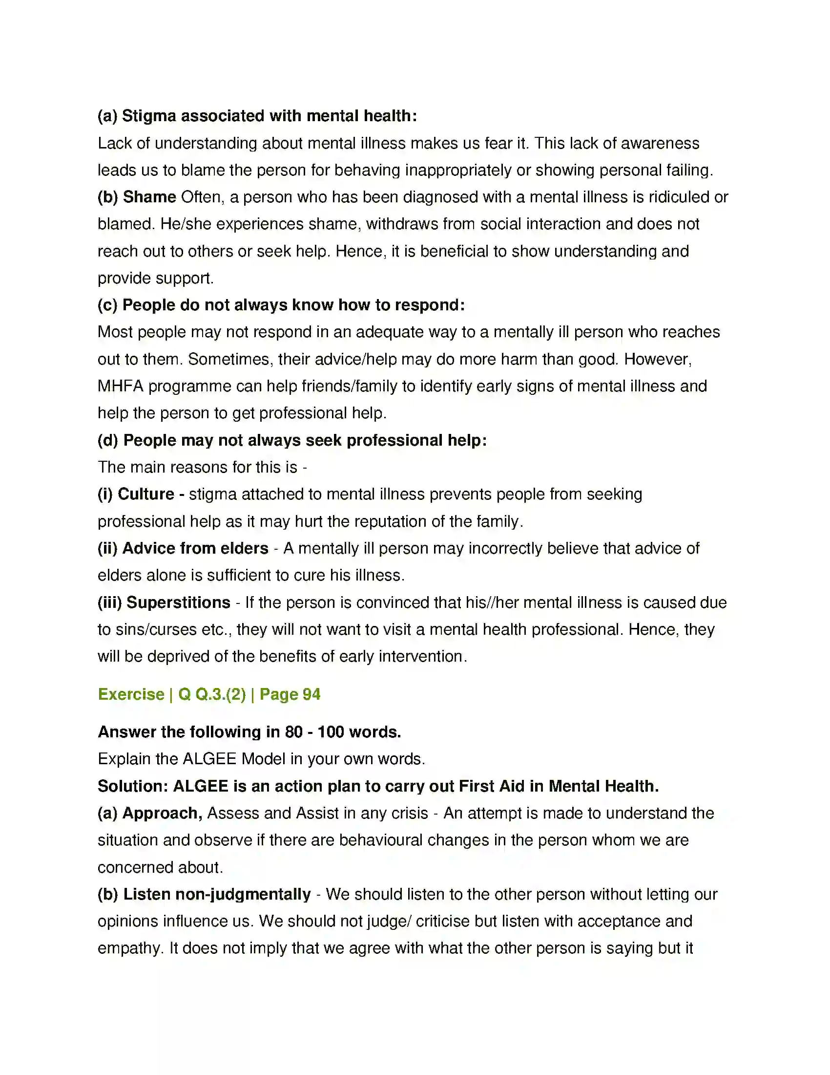 Maharashtra Board Class 12th Psychology First Aid in Mental Health Solution 4