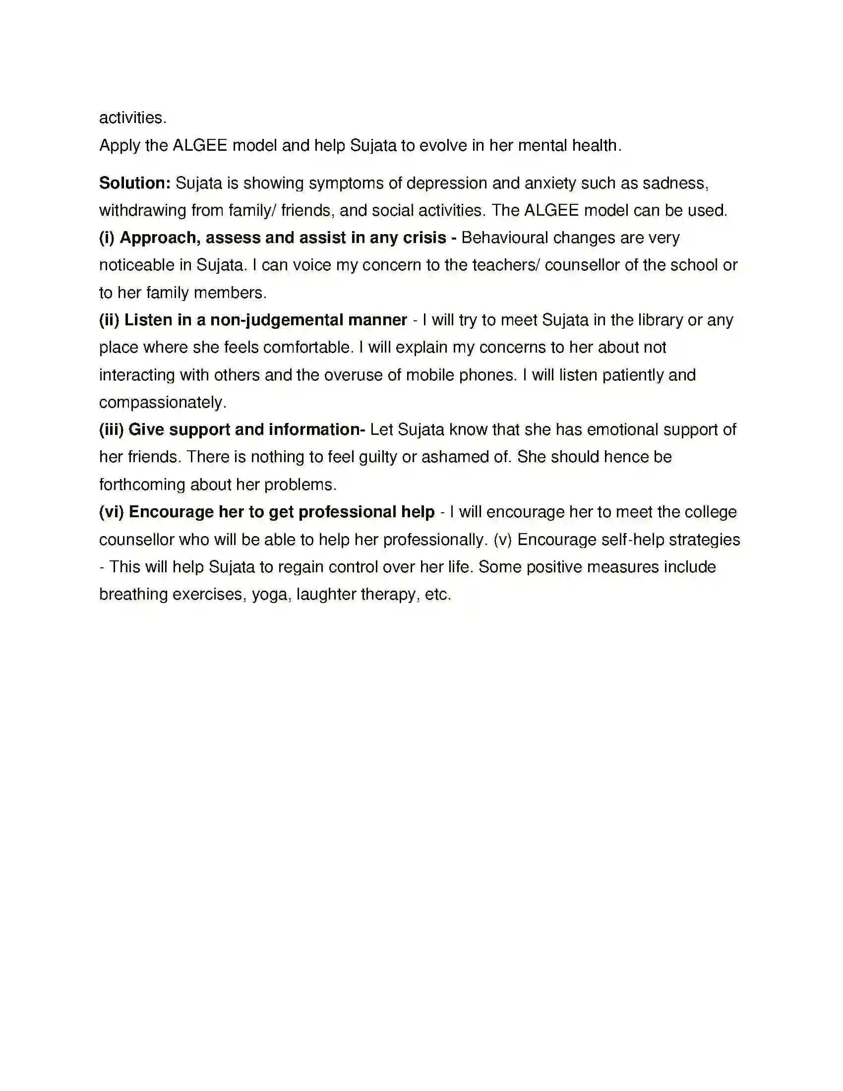 Maharashtra Board Class 12th Psychology First Aid in Mental Health Solution 7