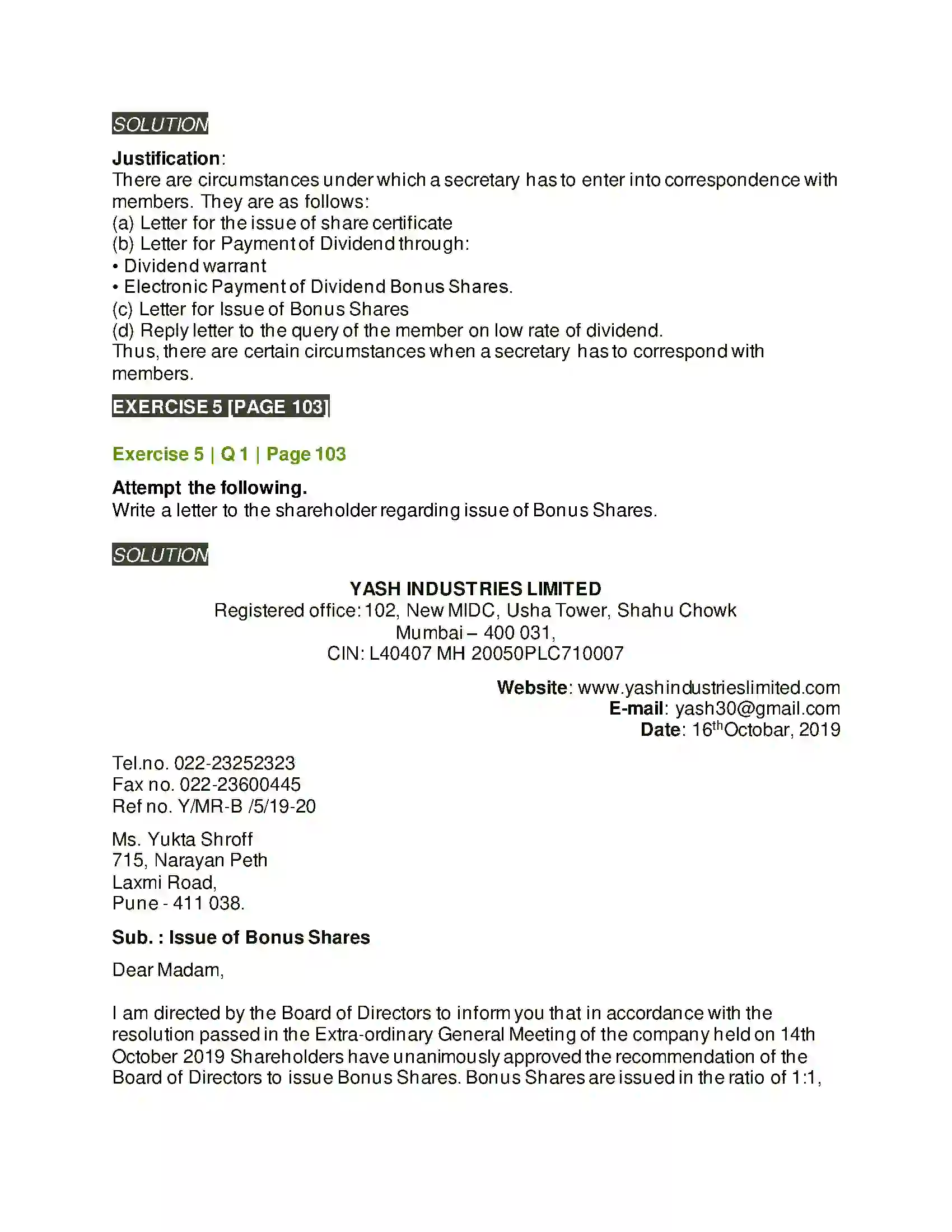 Maharashtra Board Class 12th Secretarial Practice Correspondence with Members Solution 14