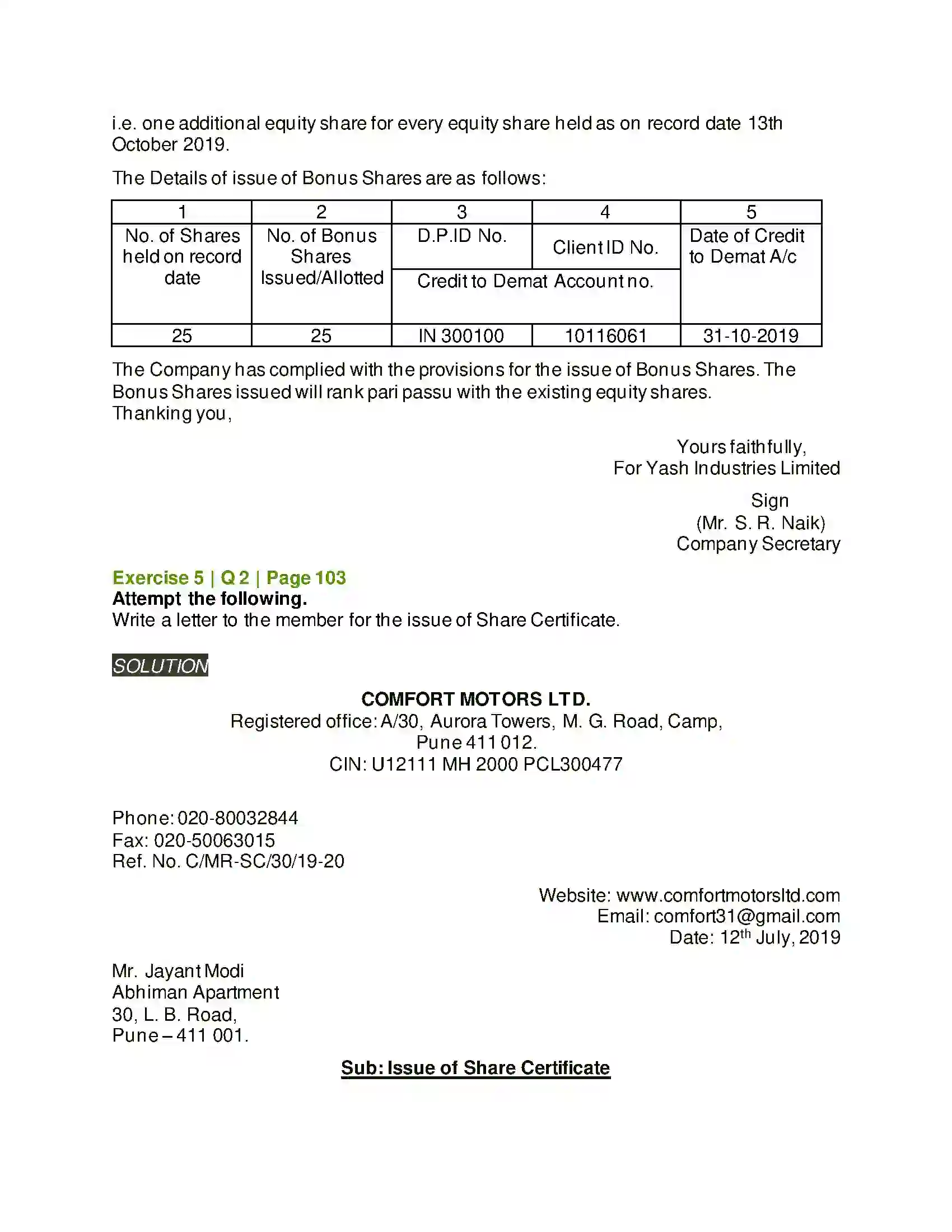 Maharashtra Board Class 12th Secretarial Practice Correspondence with Members Solution 15