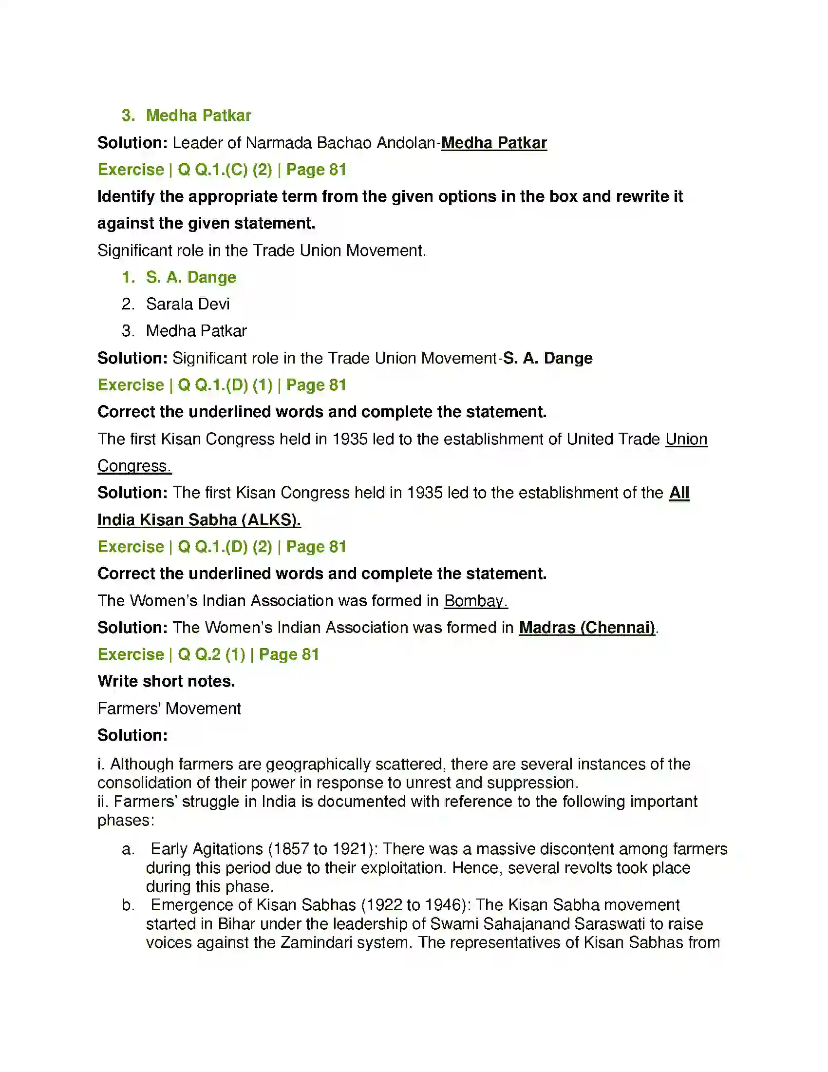 Maharashtra Board Class 12th Sociology - Understanding Indian Society Social Movements in India Solution 2