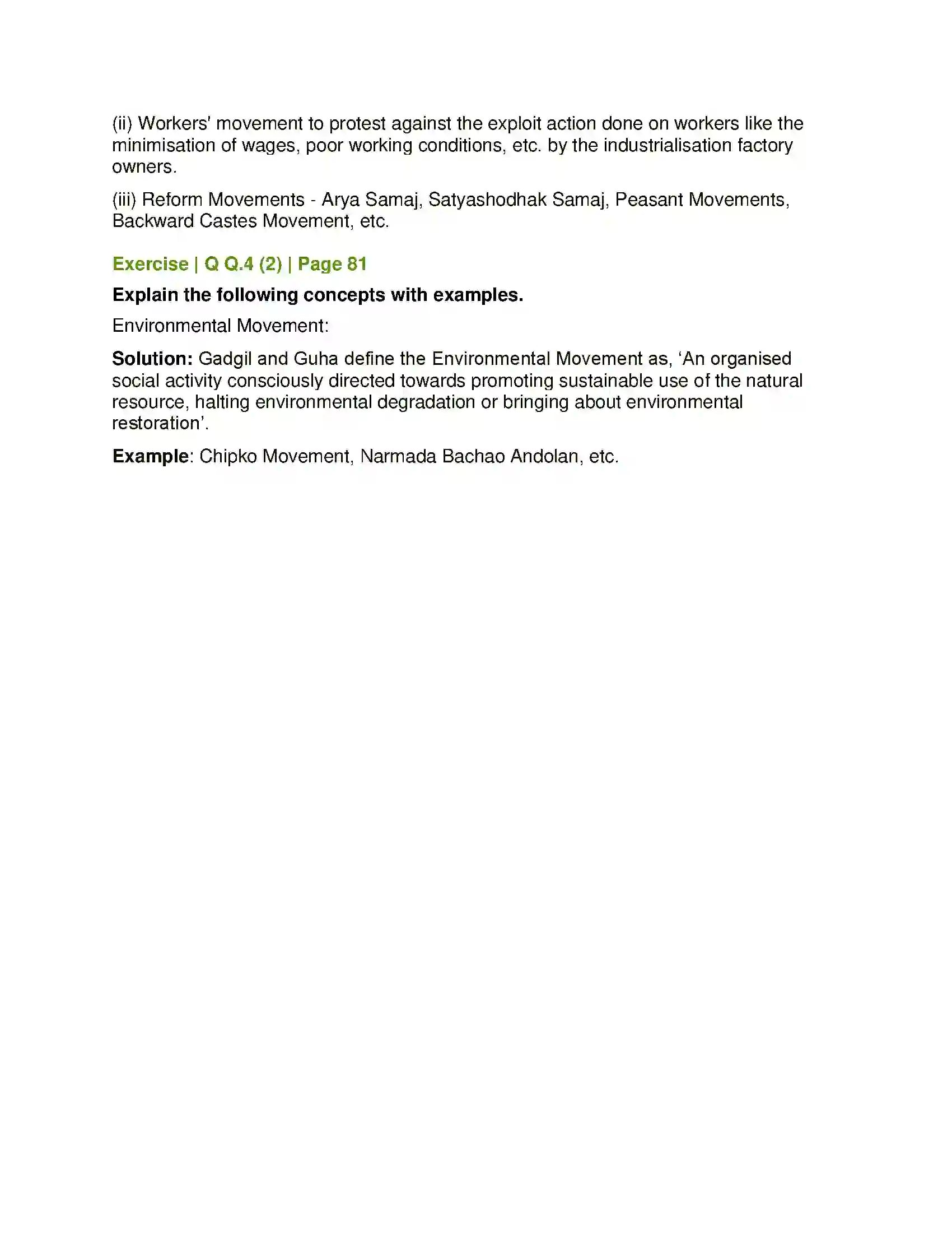 Maharashtra Board Class 12th Sociology - Understanding Indian Society Social Movements in India Solution 5