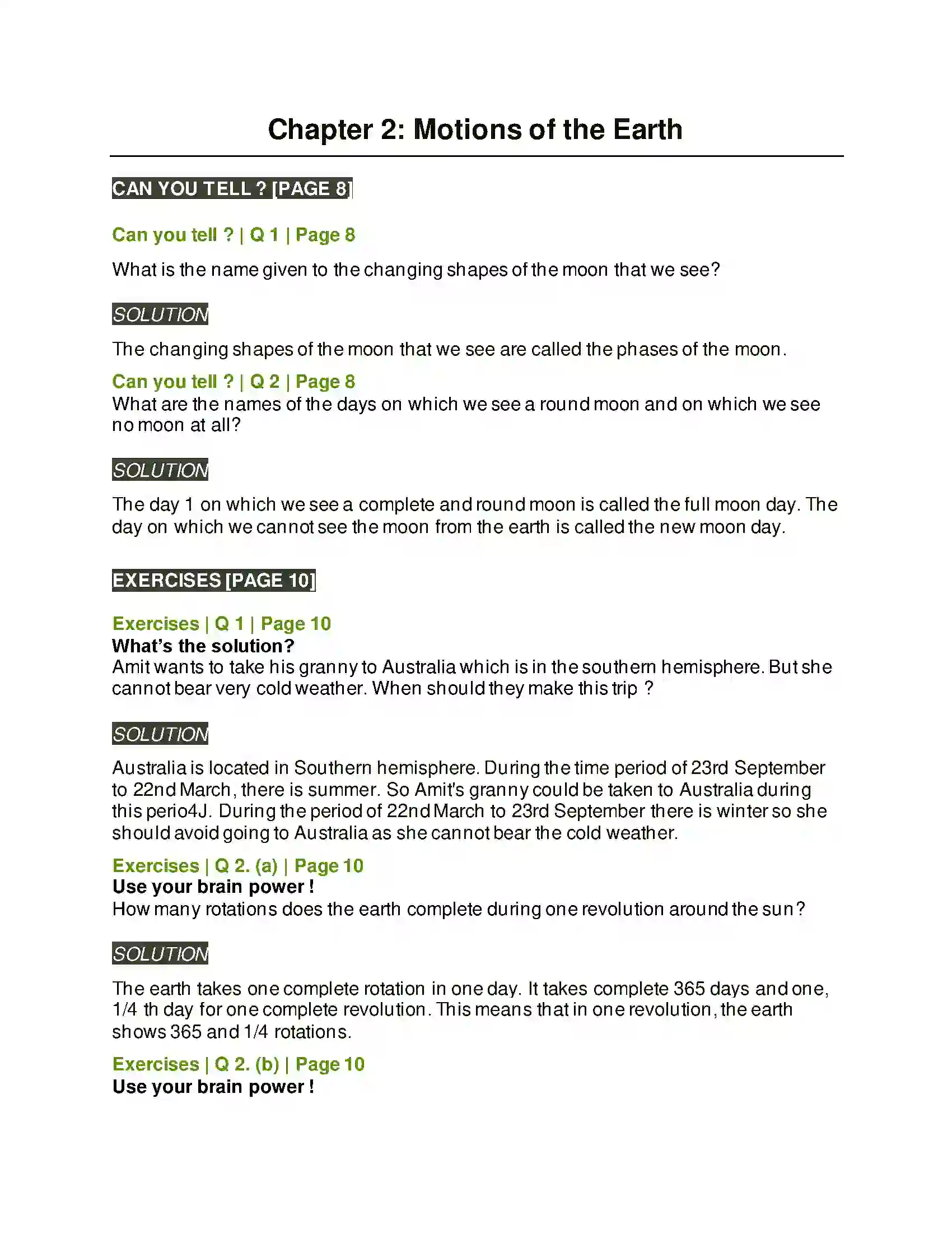 Maharashtra Board Class 5th Environmental Studies - 1 Motions of the Earth Solution 1