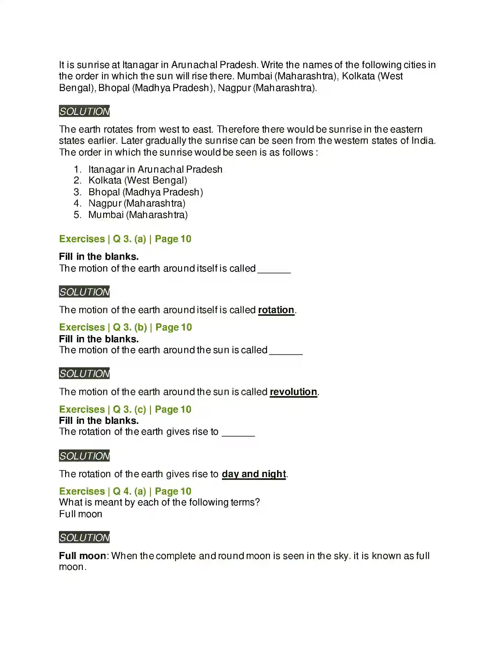 Maharashtra Board Class 5th Environmental Studies - 1 Motions of the Earth Solution 2