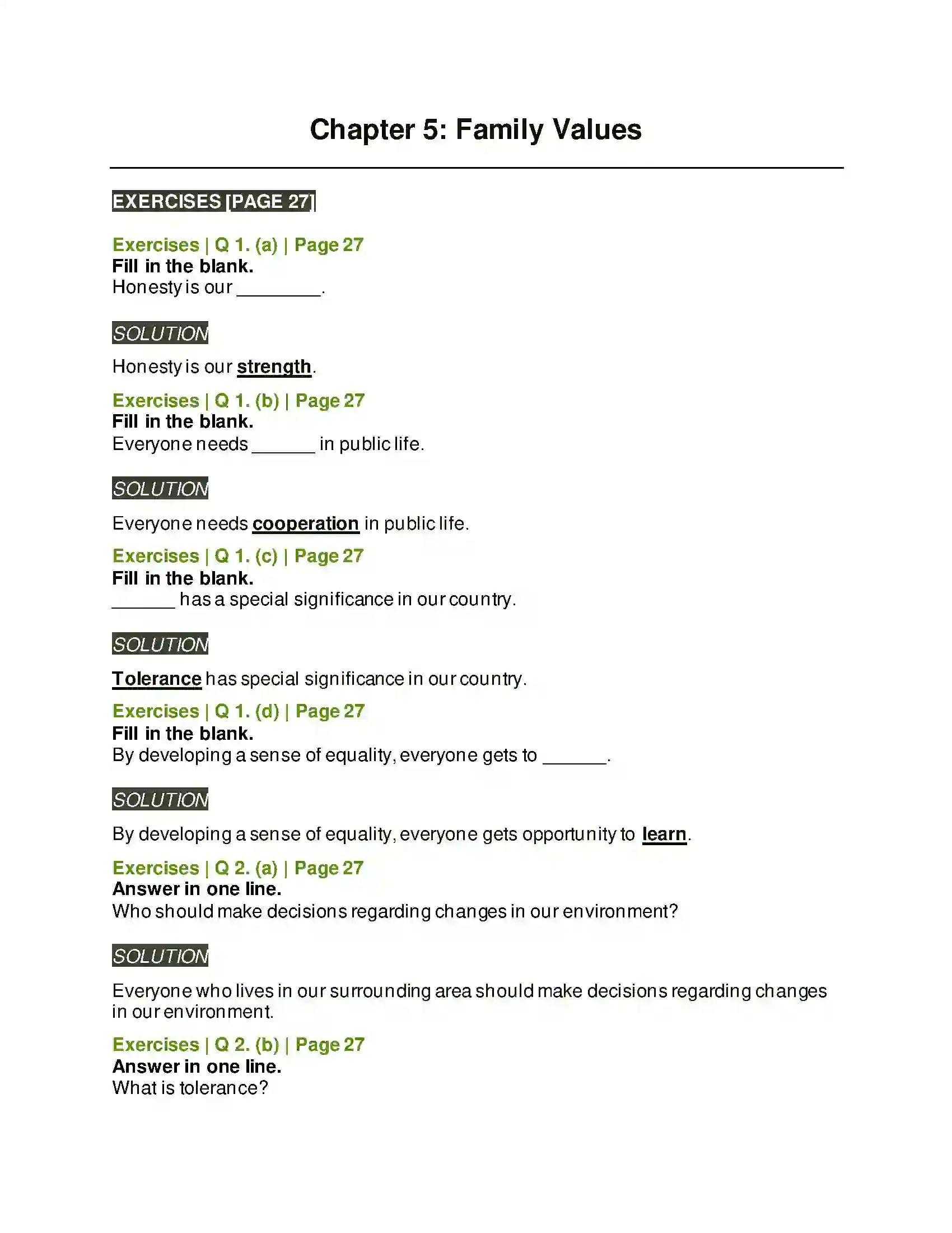 Maharashtra Board Class 5th Environmental Studies - 1 Family Values Solution 1