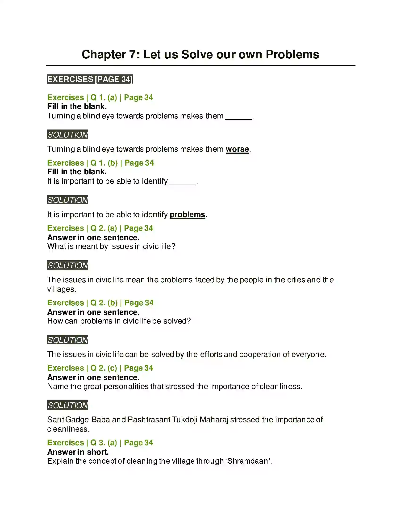 Maharashtra Board Class 5th Environmental Studies - 1 Let Us Solve Our Own Problems Solution 1