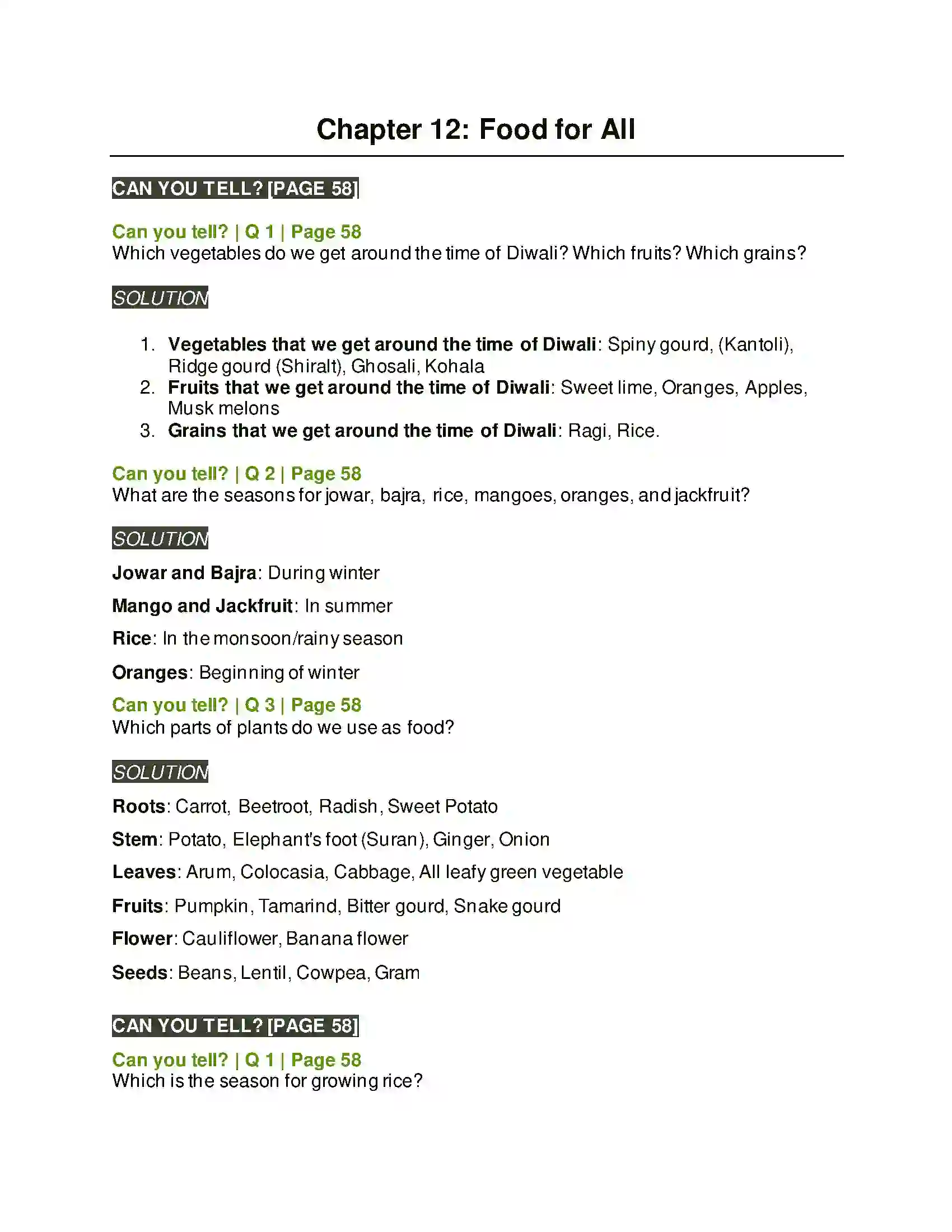 Maharashtra Board Class 5th Environmental Studies - 1 Food for All Solution 1