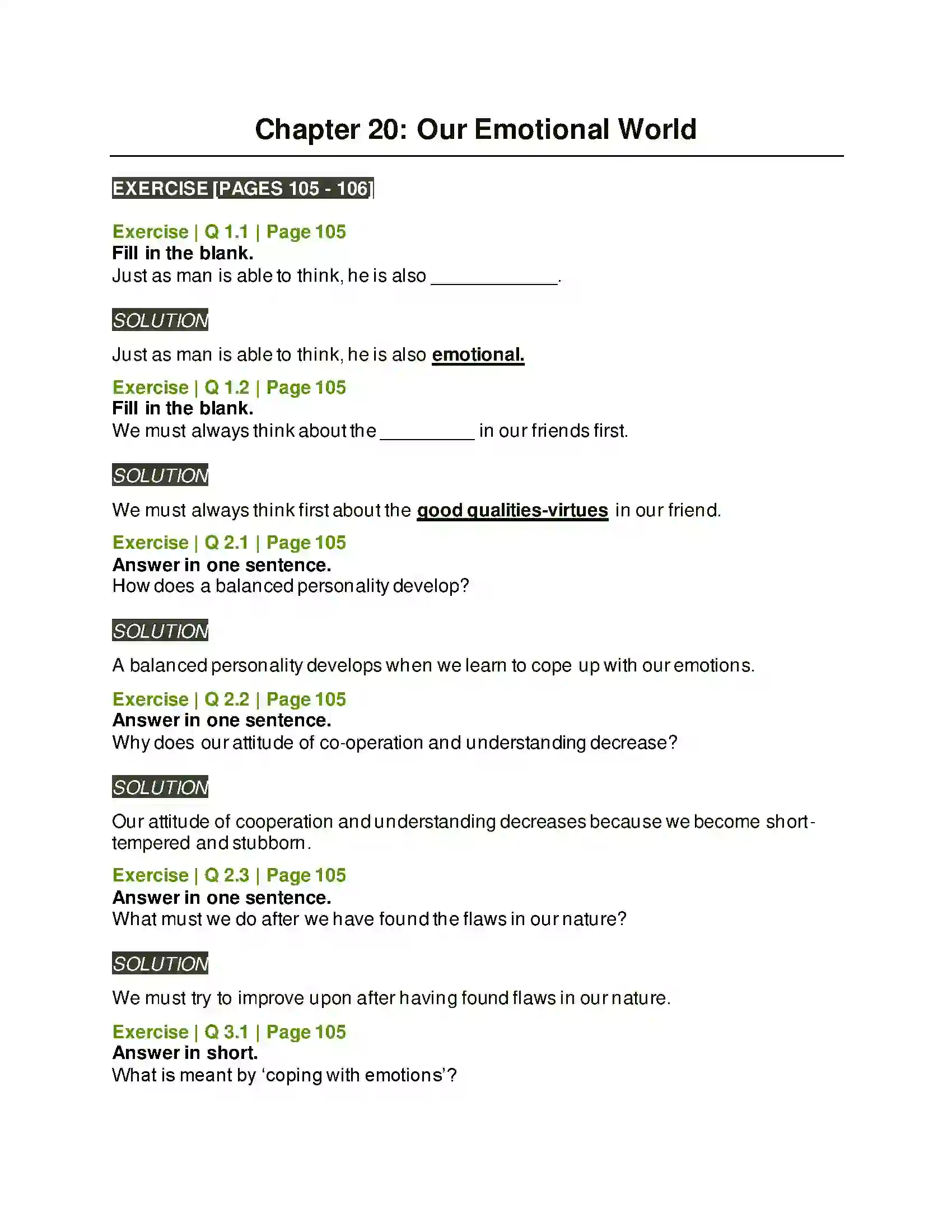 Maharashtra Board Class 5th Environmental Studies - 1 Our Emotional World Solution 1