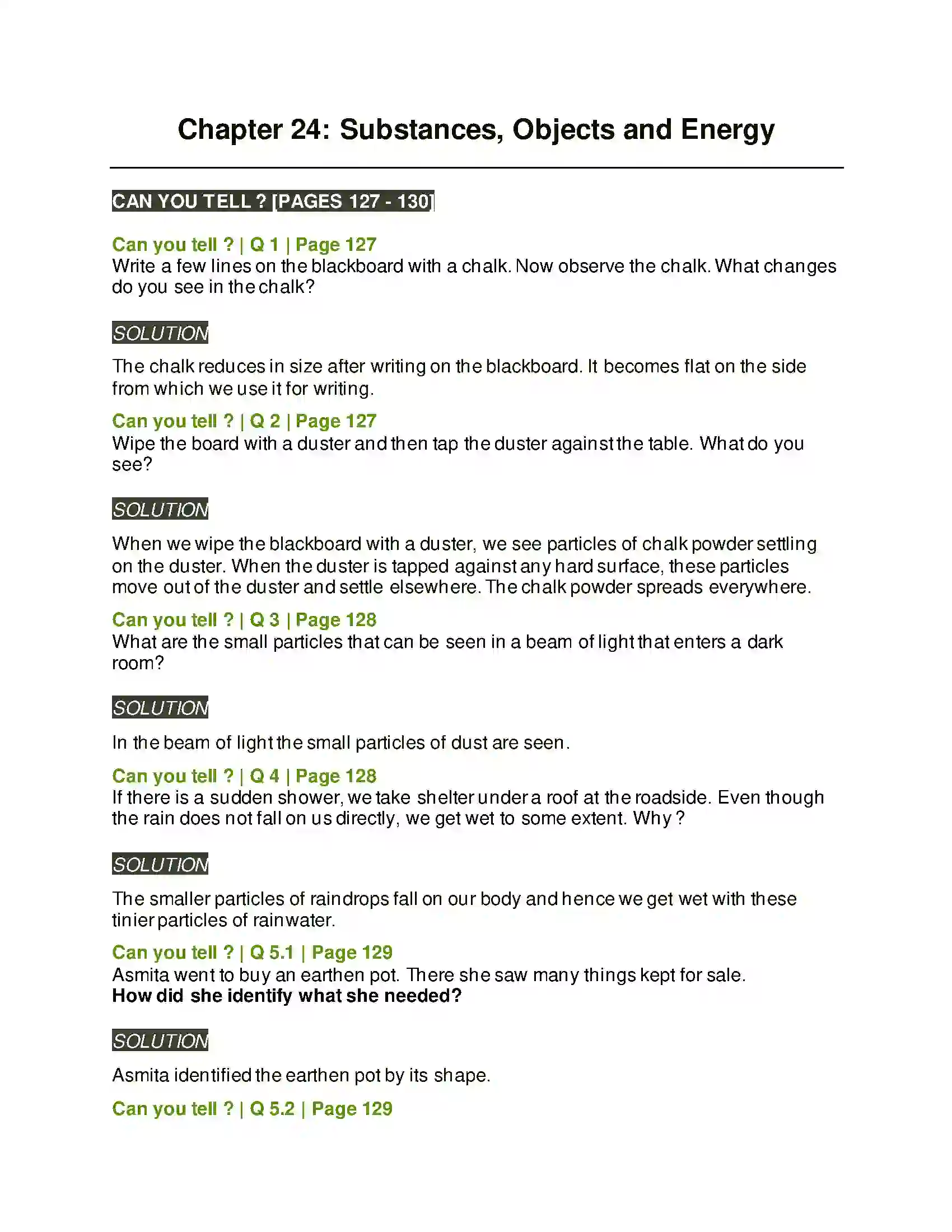 Maharashtra Board Class 5th Environmental Studies - 1 Substances, Objects and Energy Solution 1