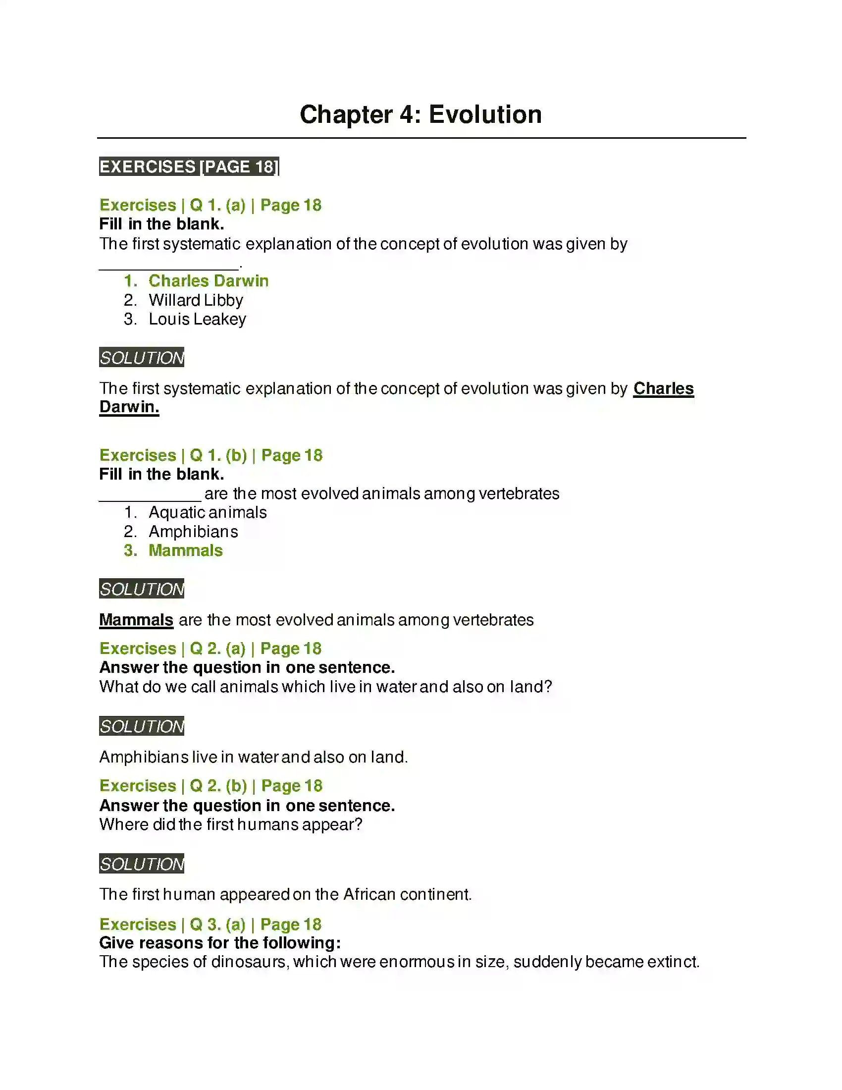 Maharashtra Board Class 5th Environmental Studies - 2 Evolution Solution 1