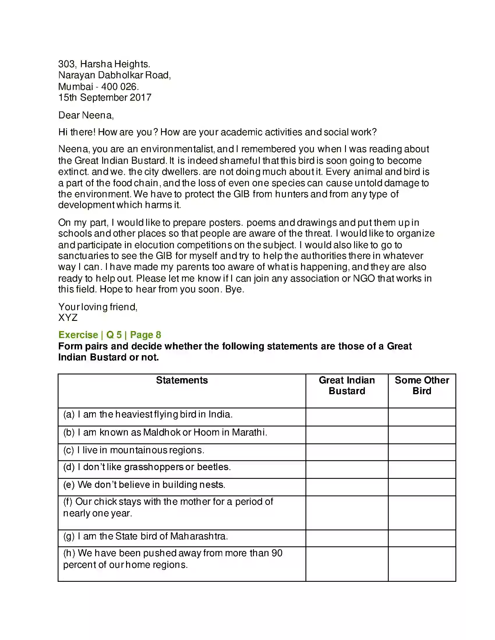 Maharashtra Board Class 6th English 1.3 Autobiography of a Great Indian Bustard Solution 2