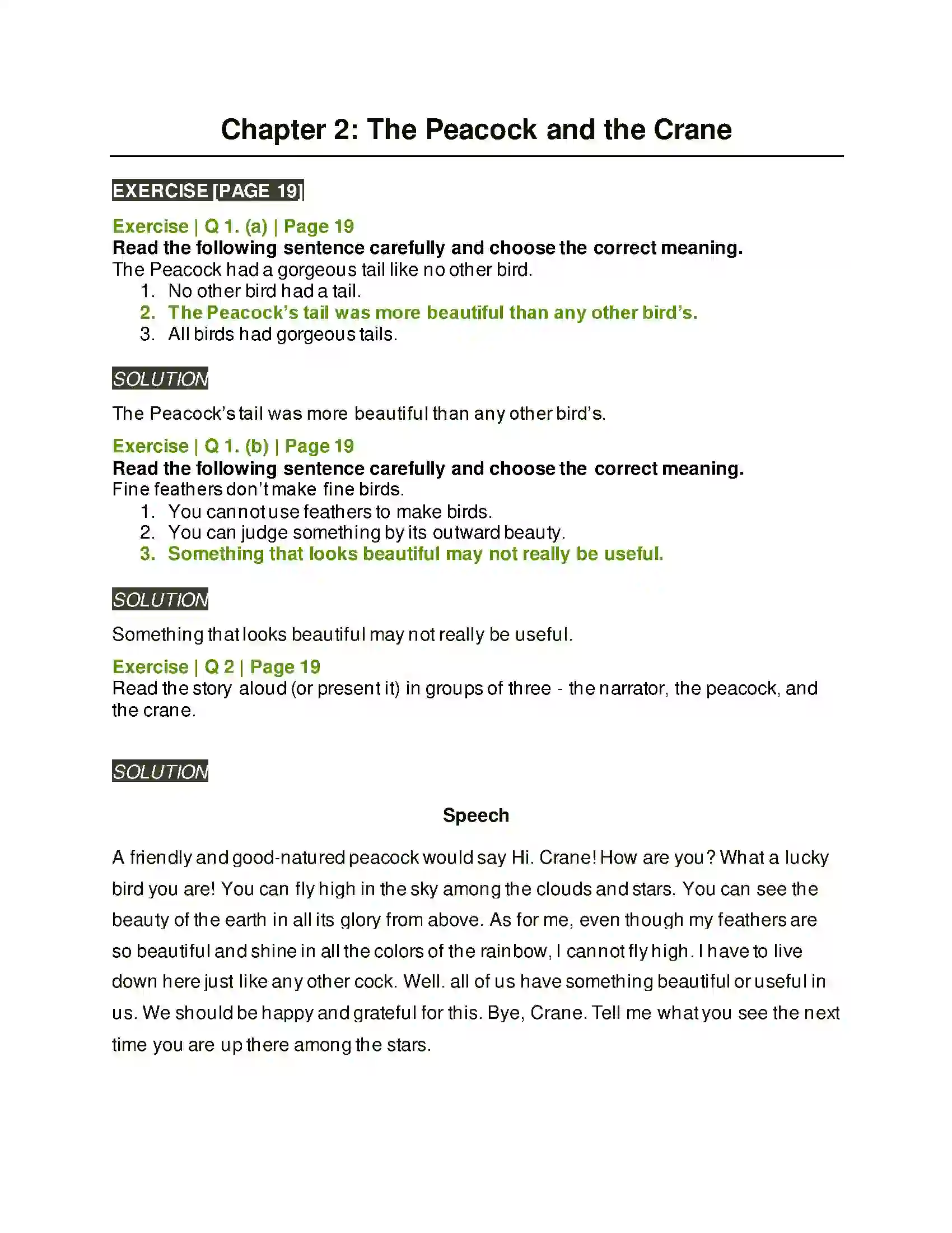 Maharashtra Board Class 6th English 1.6 The Peacock and the Crane Solution 1