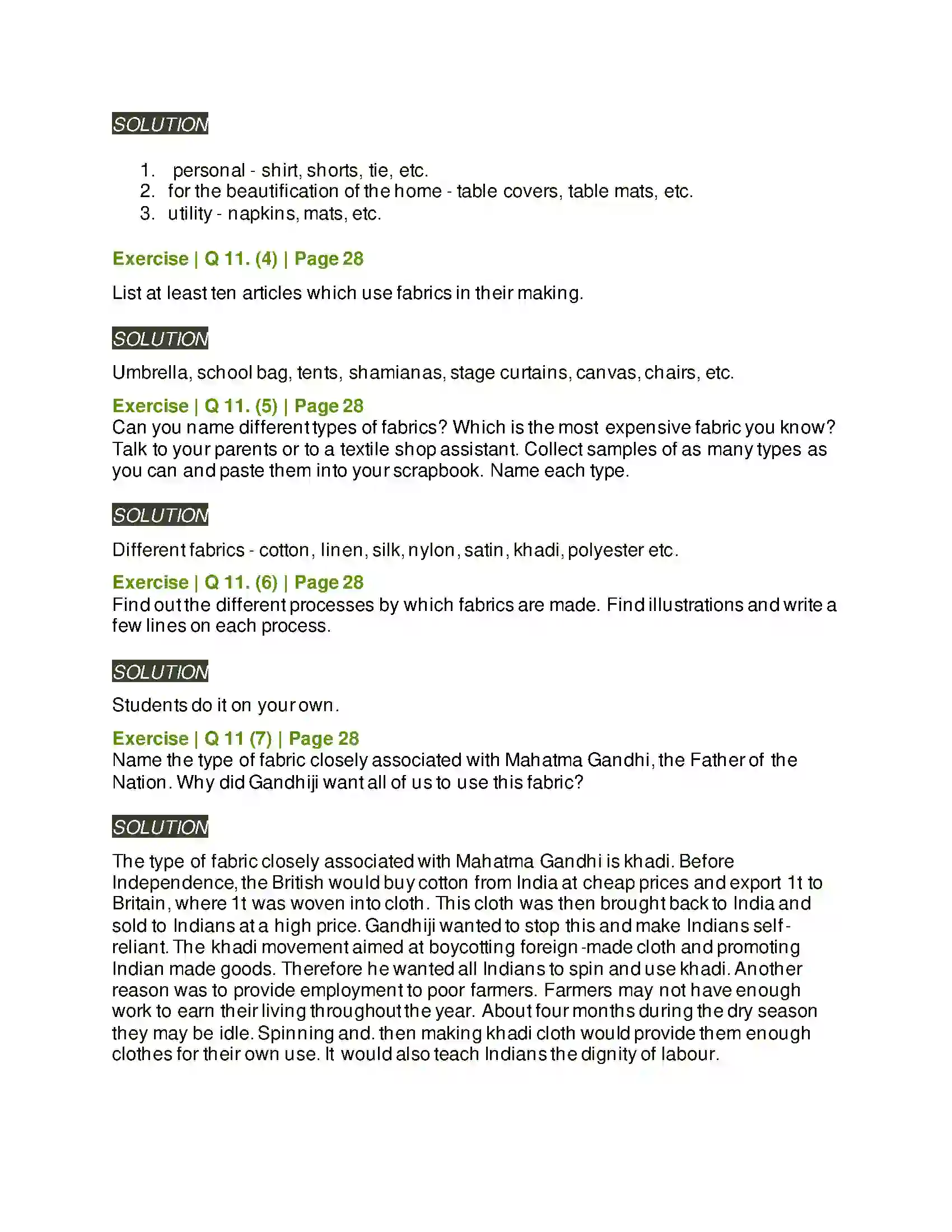 Maharashtra Board Class 6th English 2.2 The Worth of a Fabric Solution 5
