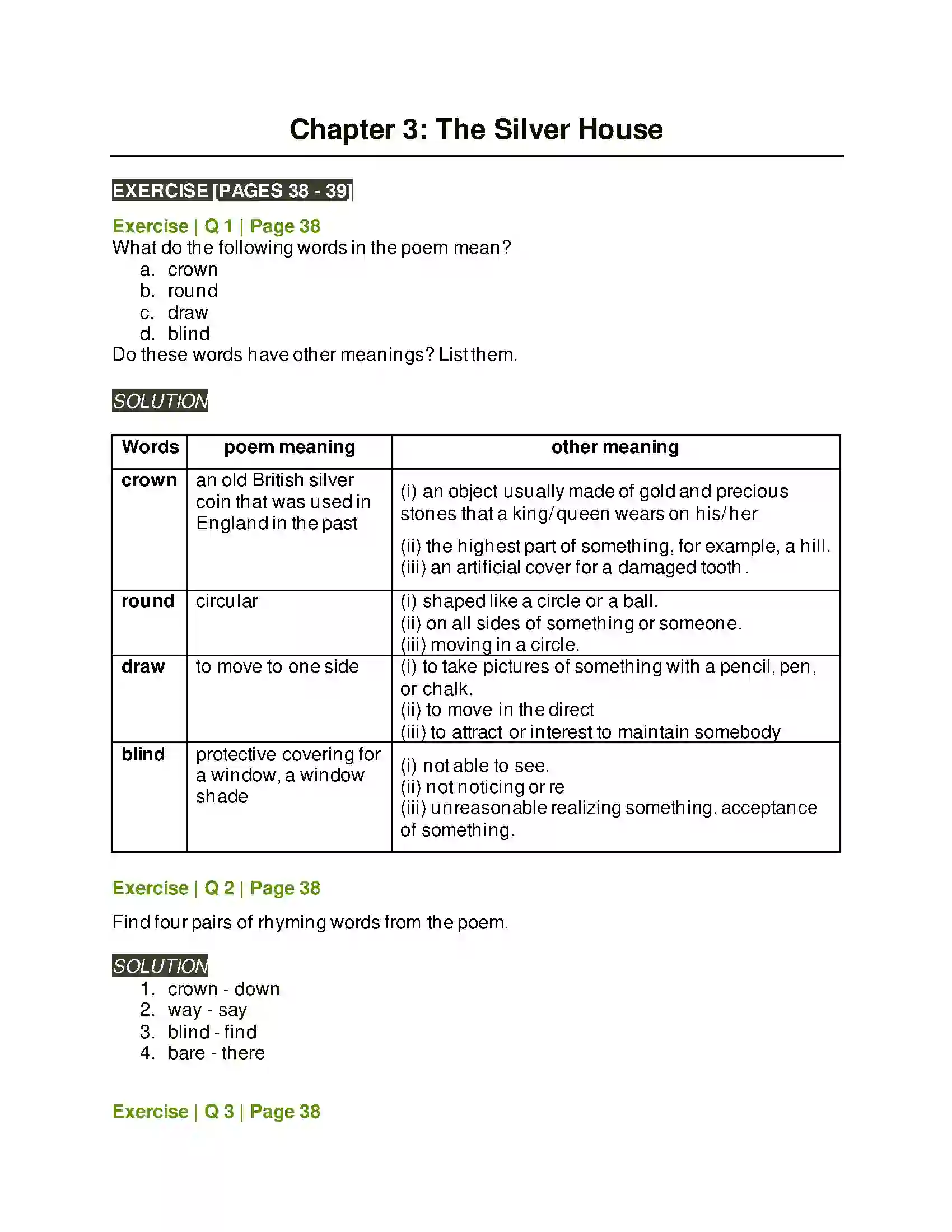 Maharashtra Board Class 6th English 2.5 The Silver House Solution 1