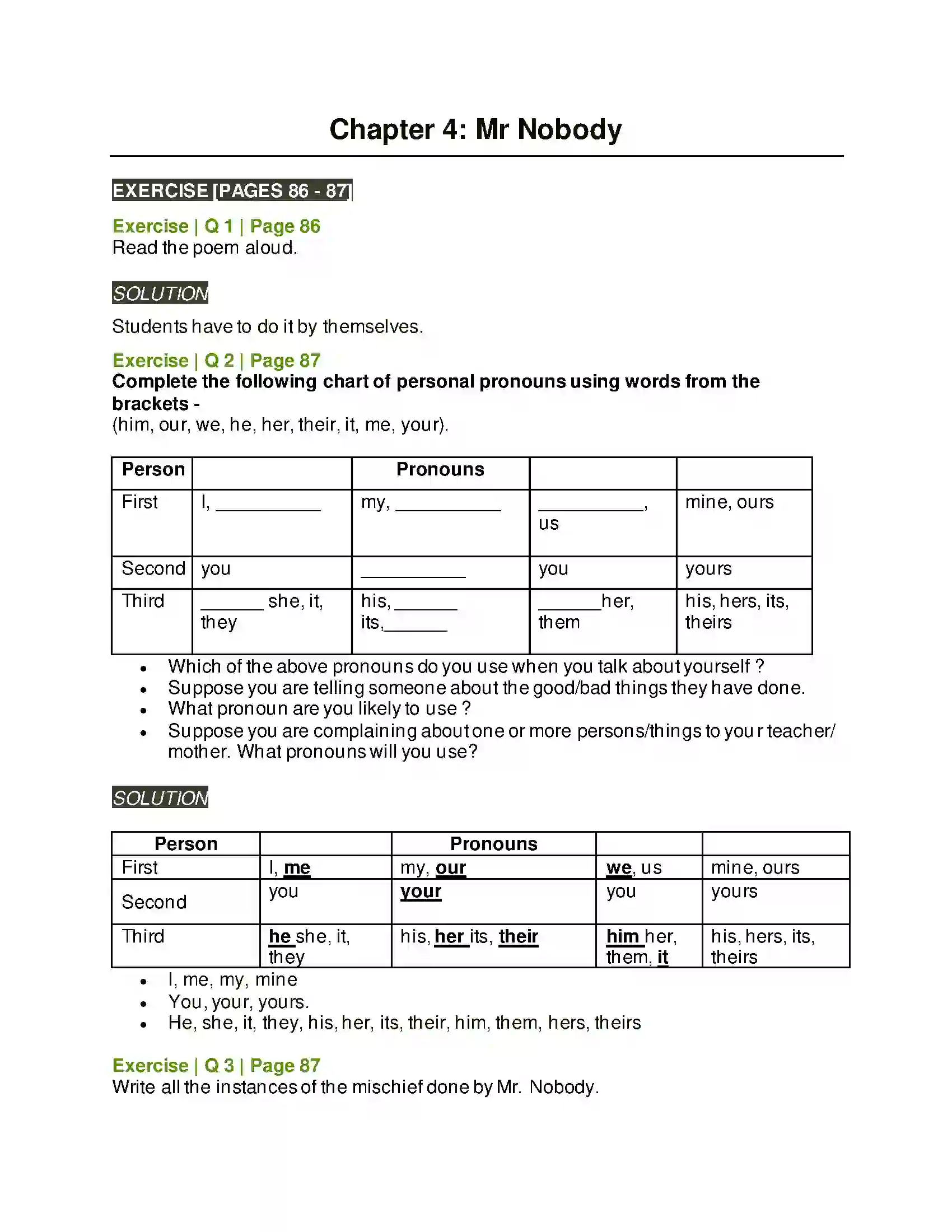 Maharashtra Board Class 6th English Nobody Solution 1