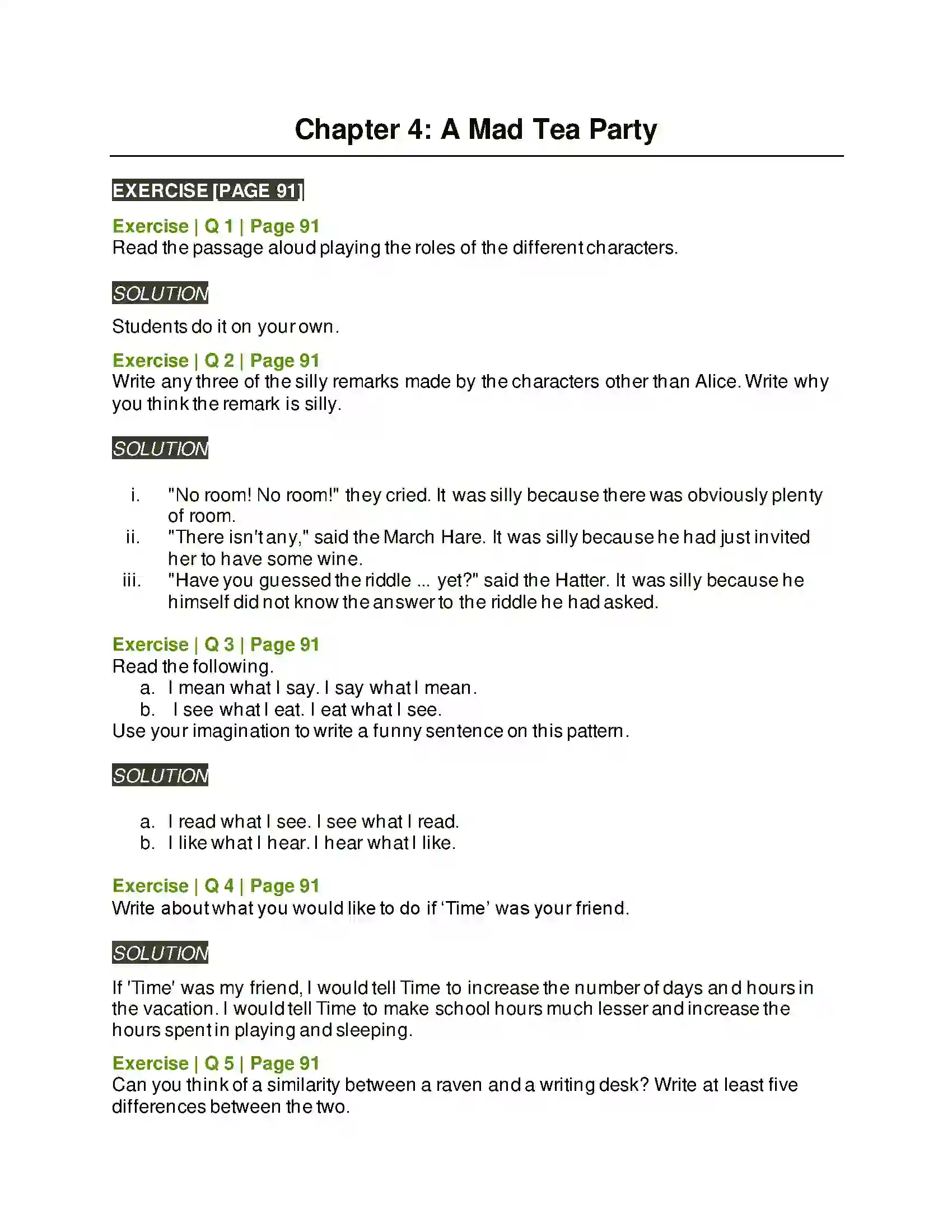 Maharashtra Board Class 6th English 4.4 A Mad Tea Party Solution 1