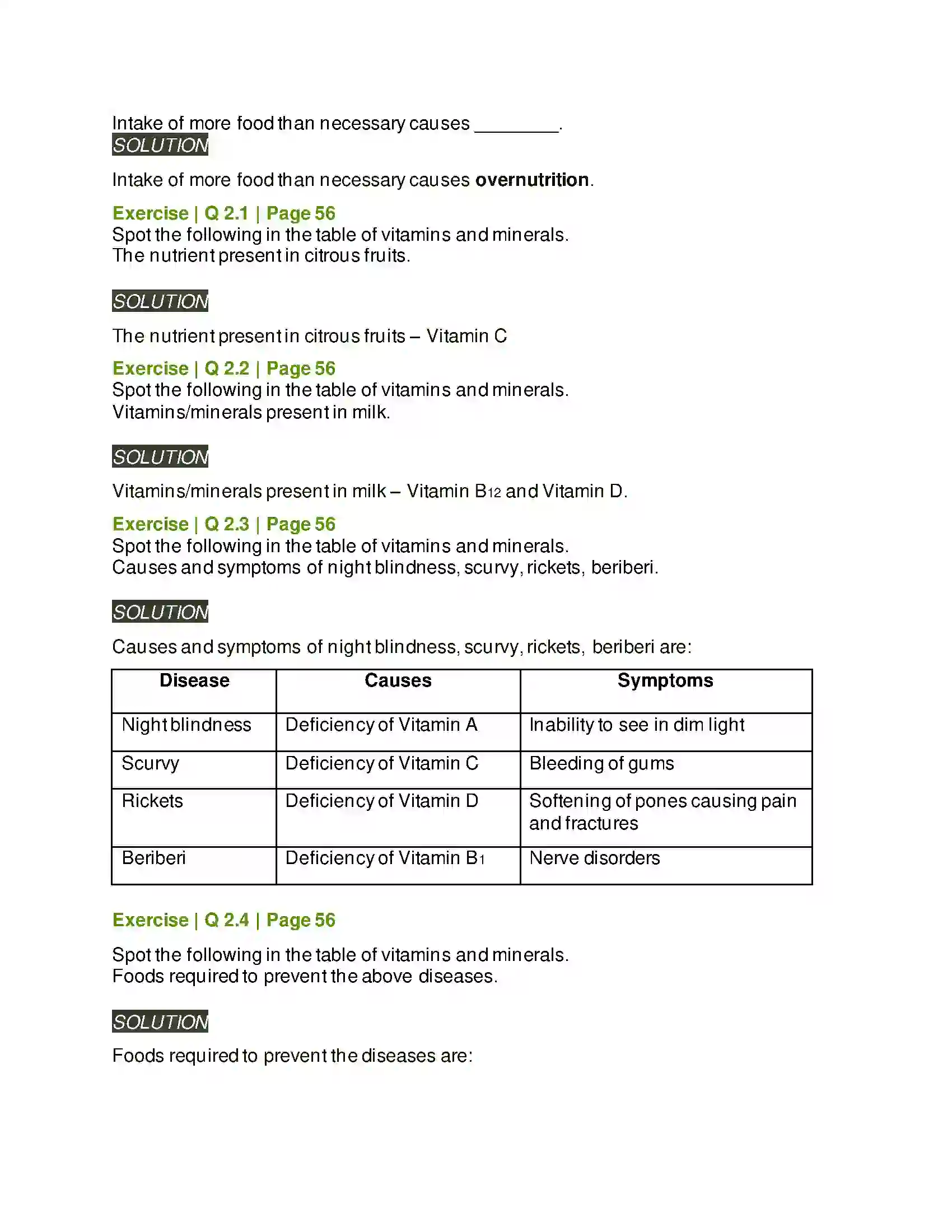 Maharashtra Board Class 6th General Science Nutrition and Diet Solution 2