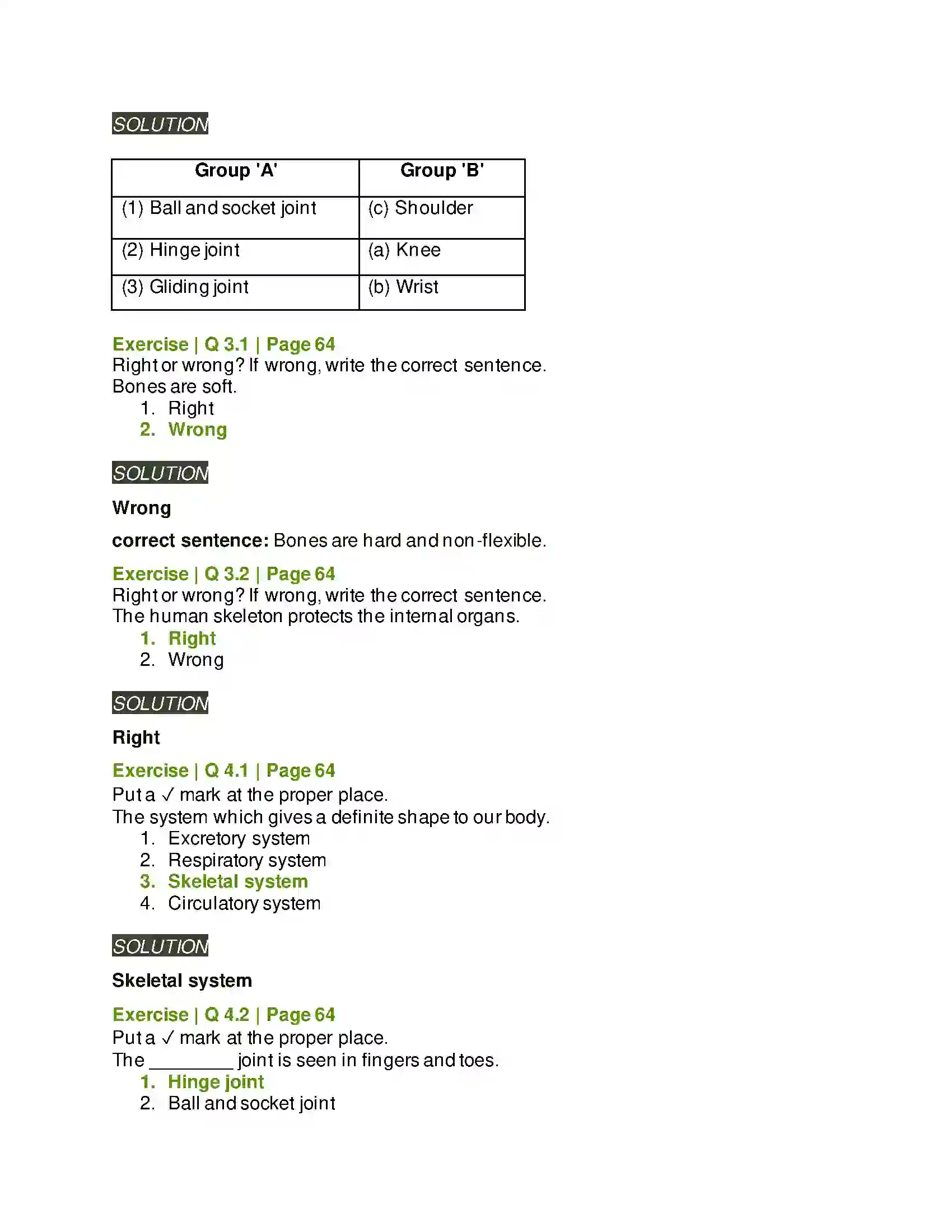 Maharashtra Board Class 6th General Science Our Skeletal System and the Skin Solution 2
