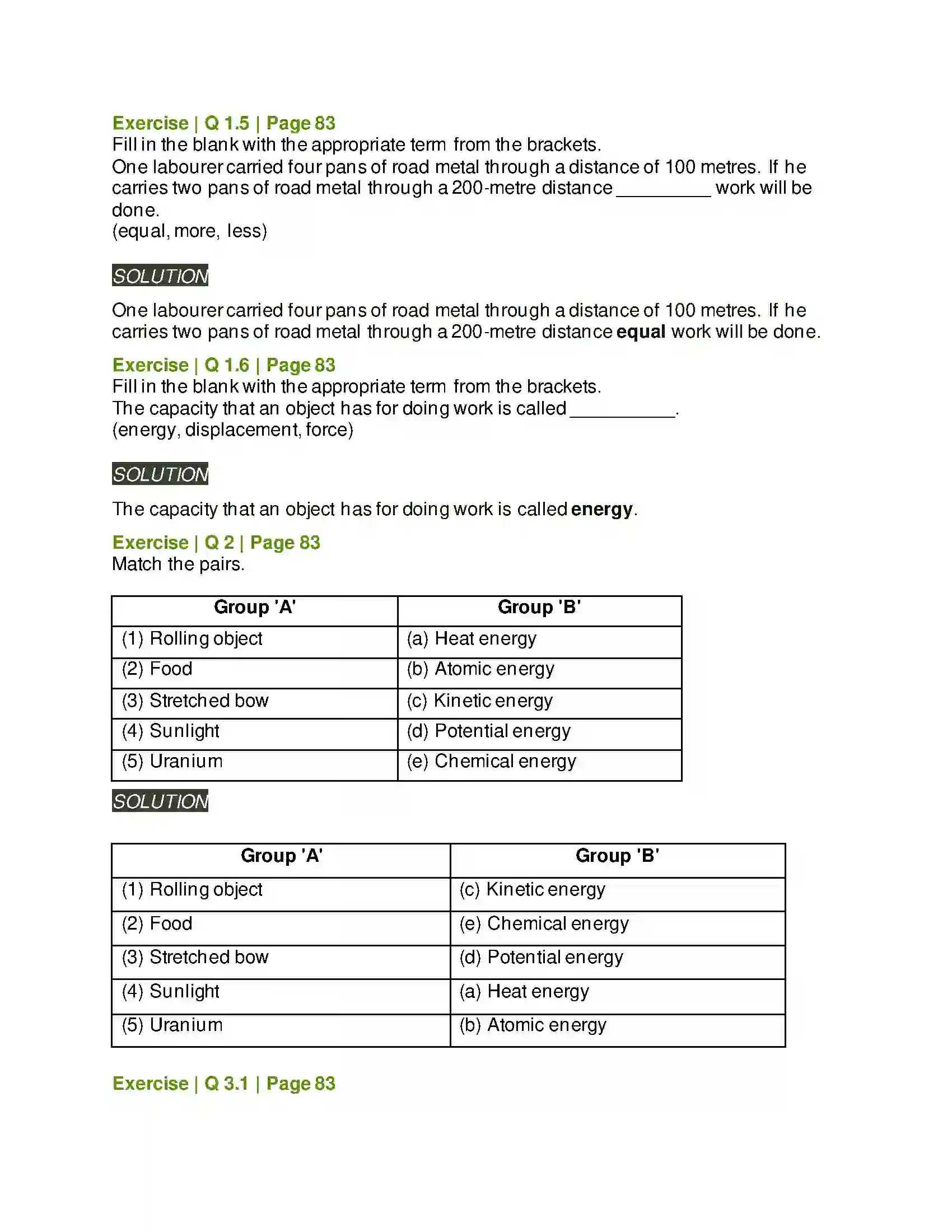 Maharashtra Board Class 6th General Science Work and Energy Solution 2