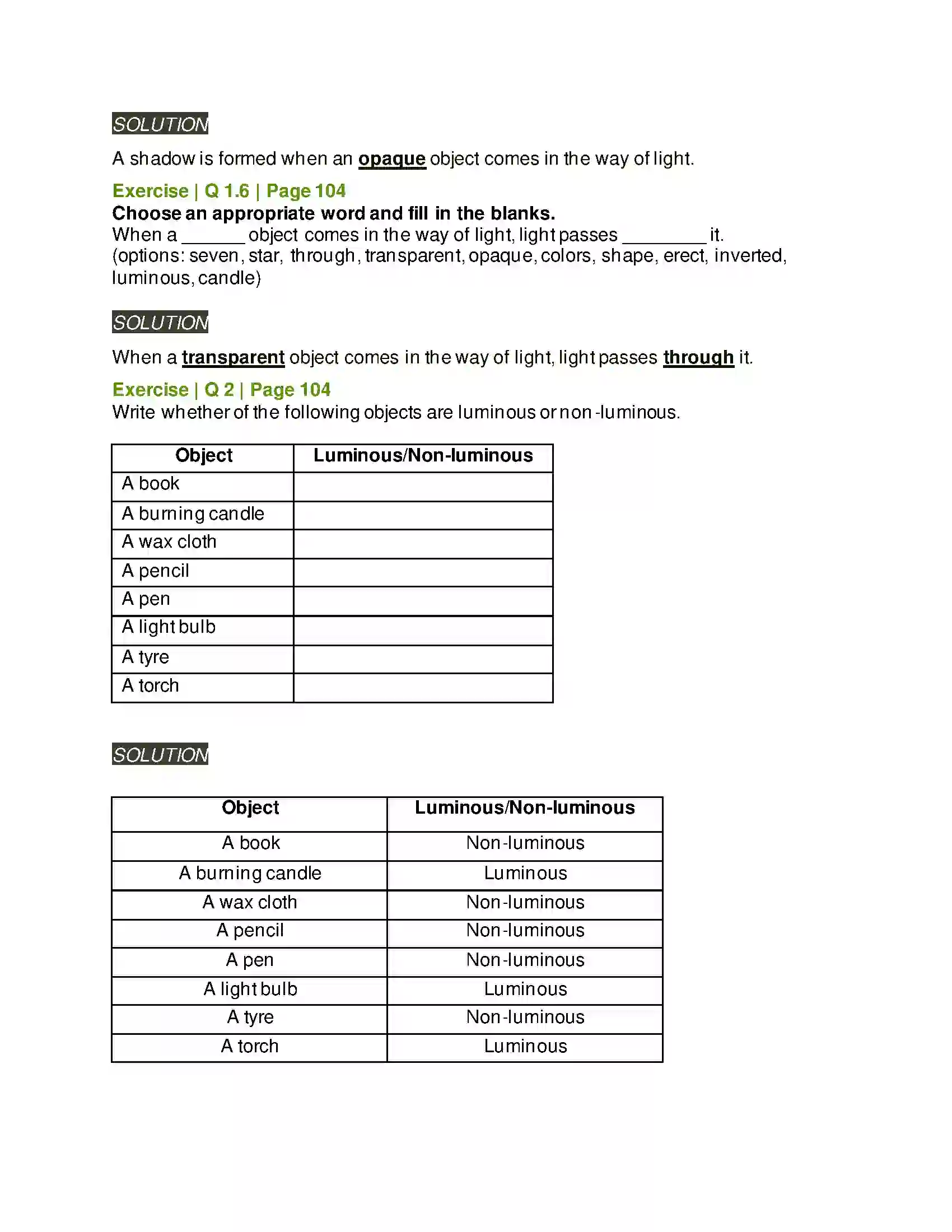 Maharashtra Board Class 6th General Science Light and the Formation of Shadows Solution 2