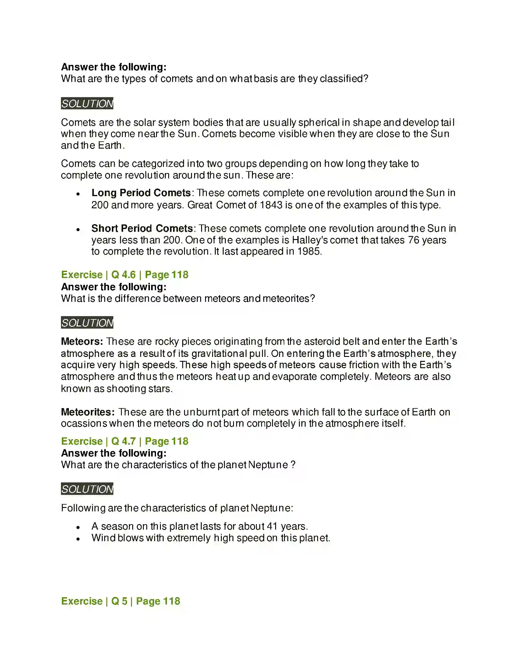 Maharashtra Board Class 6th General Science The Universe Solution 5