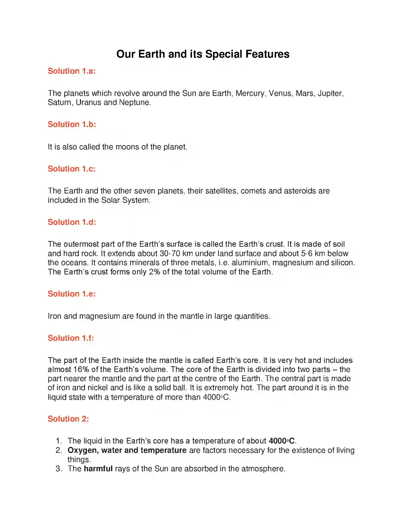 Maharashtra Board Class 6th General Science Our Earth and its Special Features Solution 1