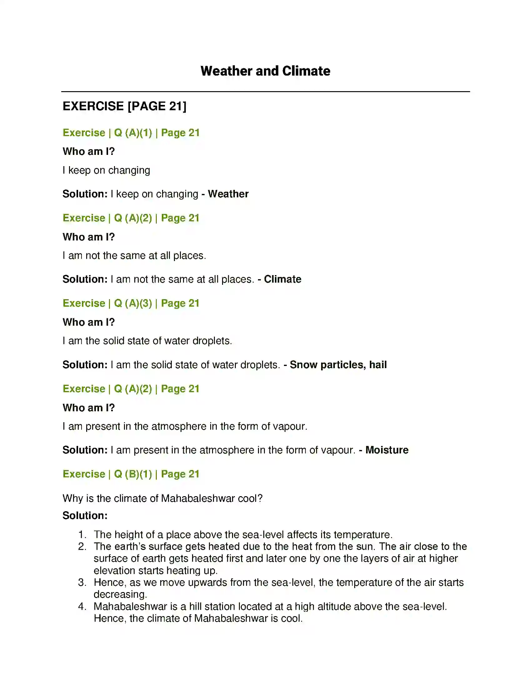 Maharashtra Board Class 6th Geography Weather and Climate Solution 1