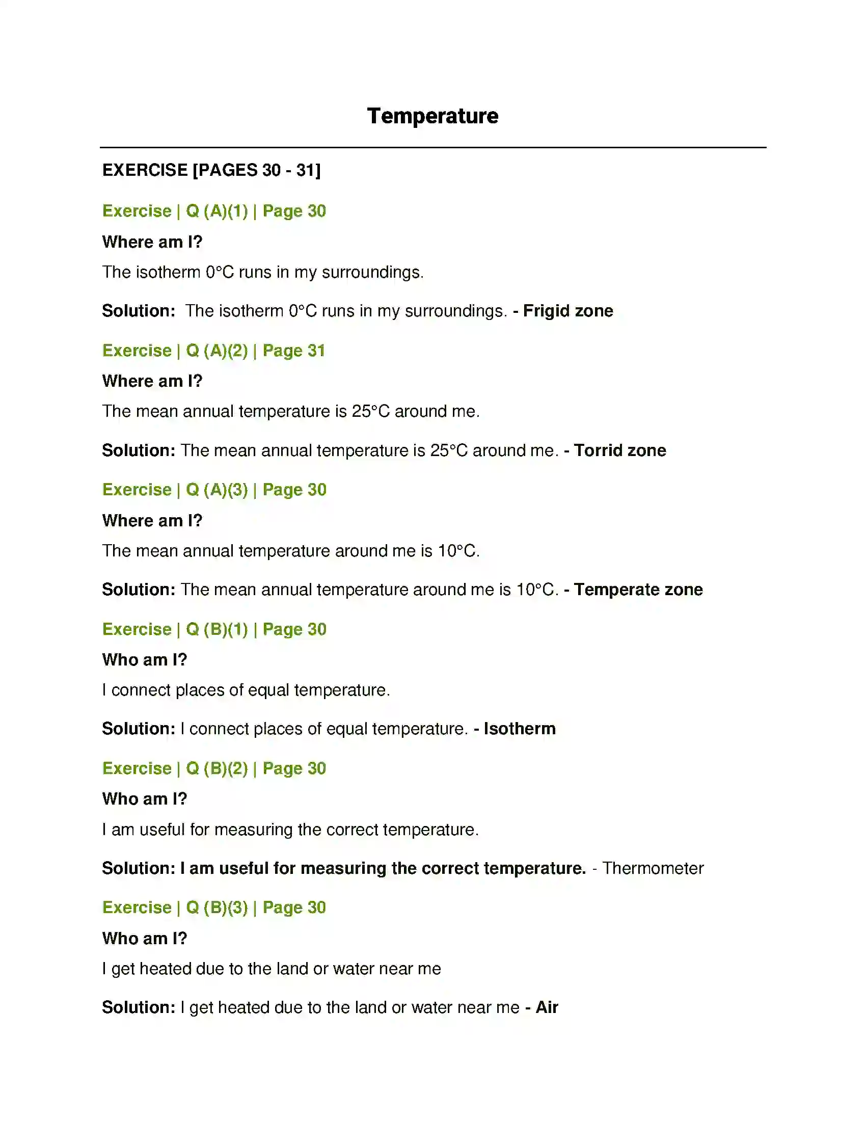 Maharashtra Board Class 6th Geography Temperature Solution 1