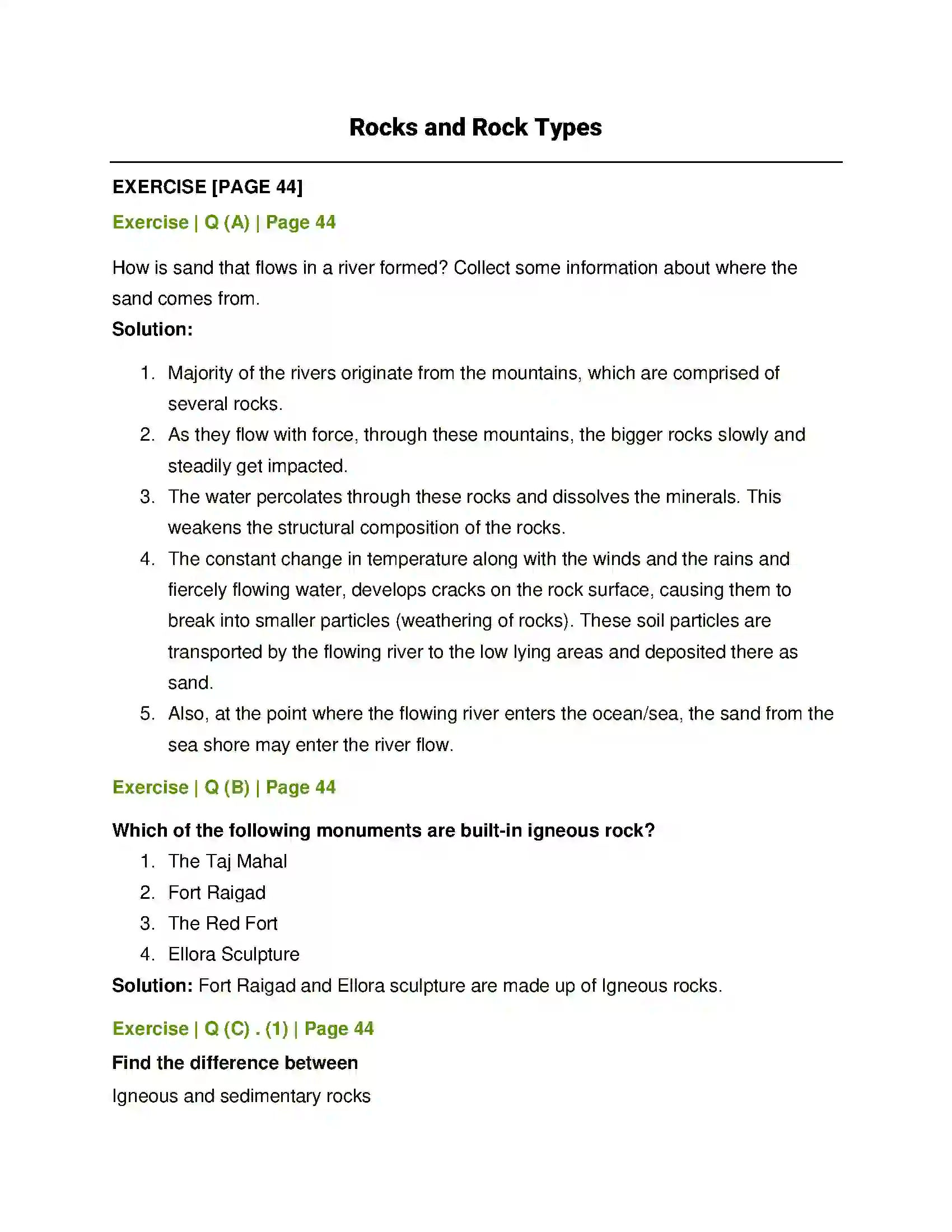 Maharashtra Board Class 6th Geography Rocks and Rock Types Solution 1
