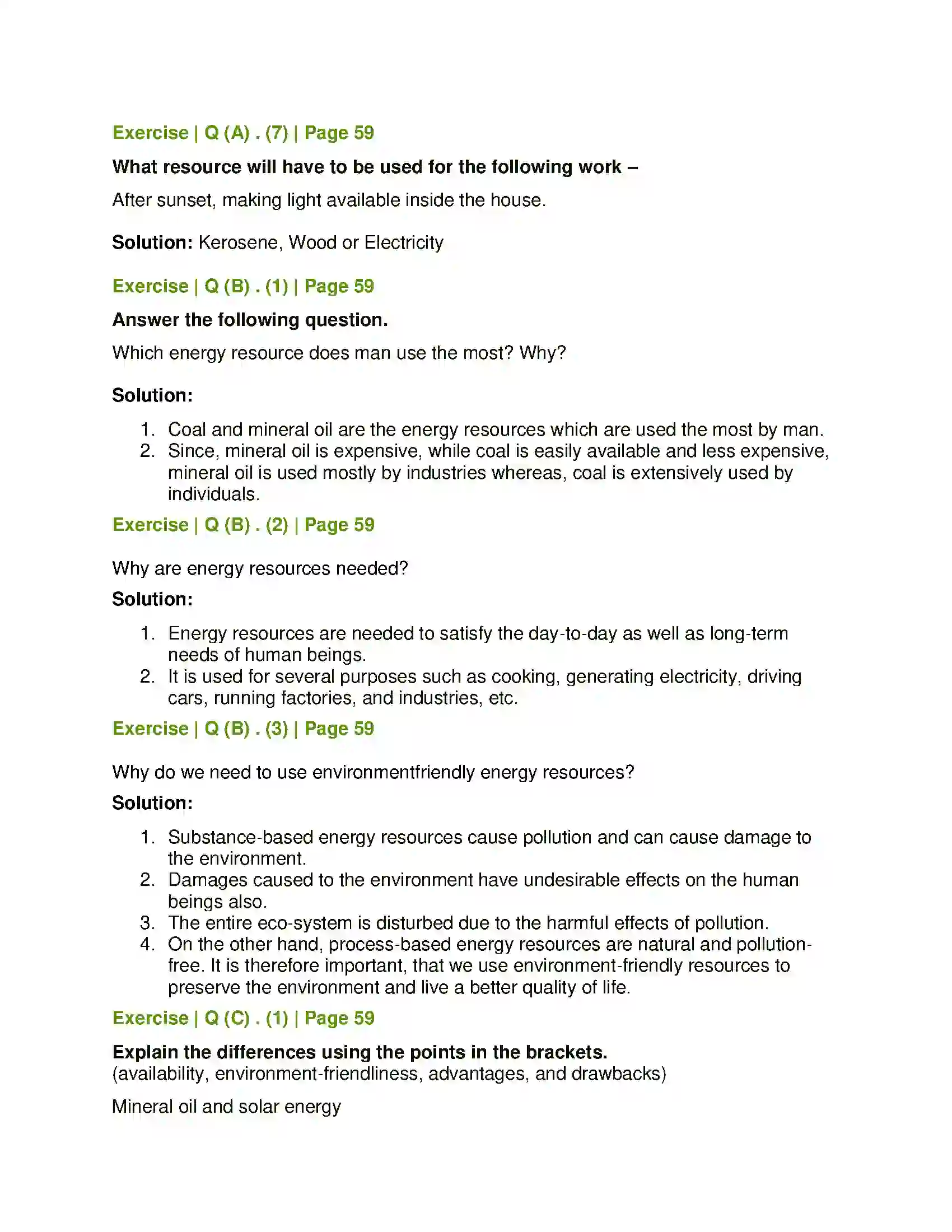 Maharashtra Board Class 6th Geography Energy Resources Solution 2