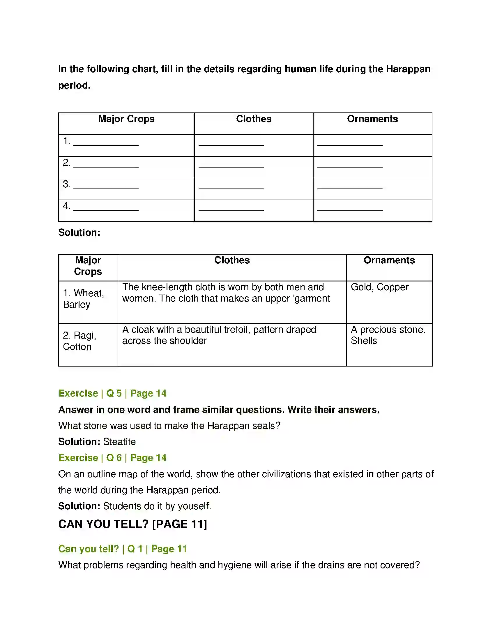Maharashtra Board Class 6th History and Civics The Harappan Civilization Solution 2