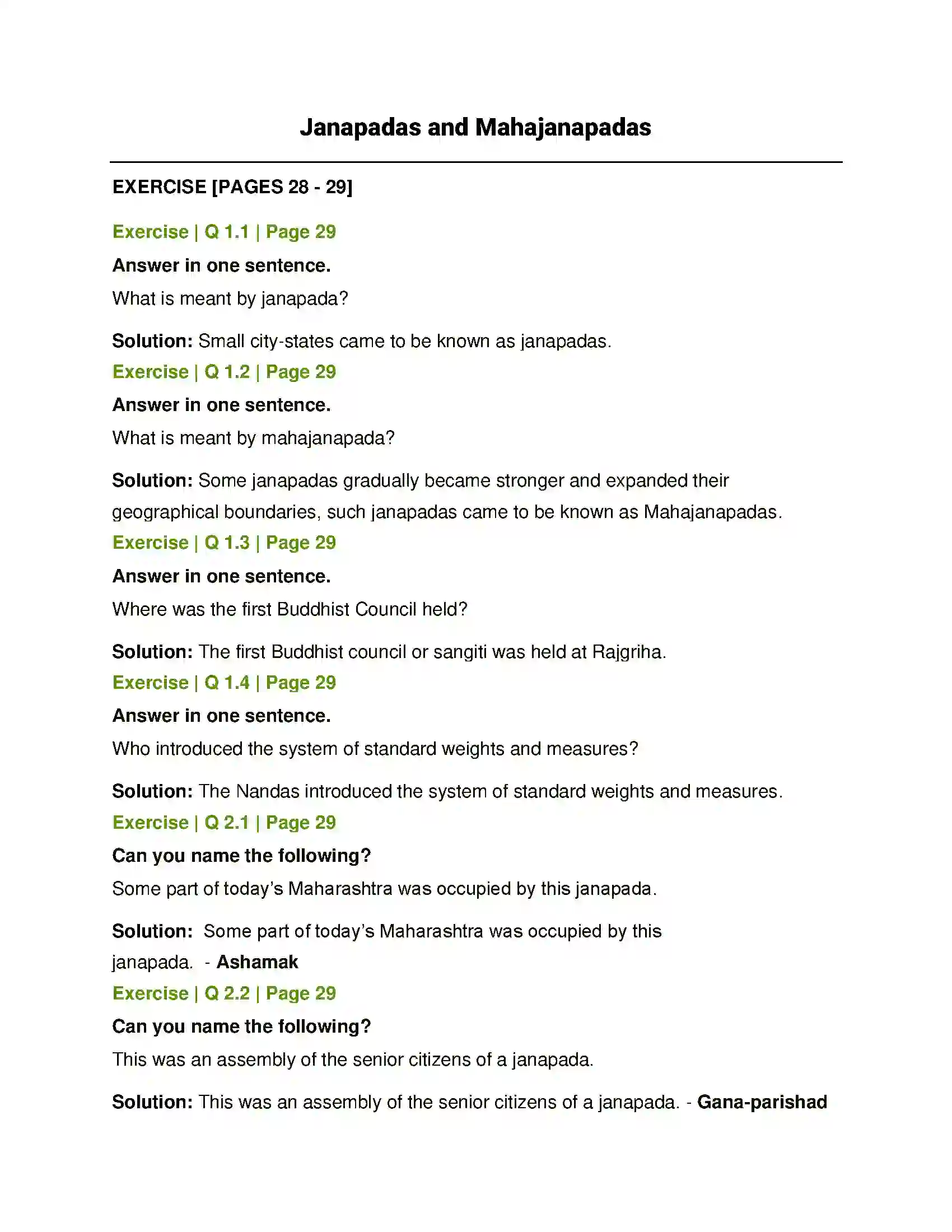 Maharashtra Board Class 6th History and Civics Janapadas and Mahajanapadas Solution 1