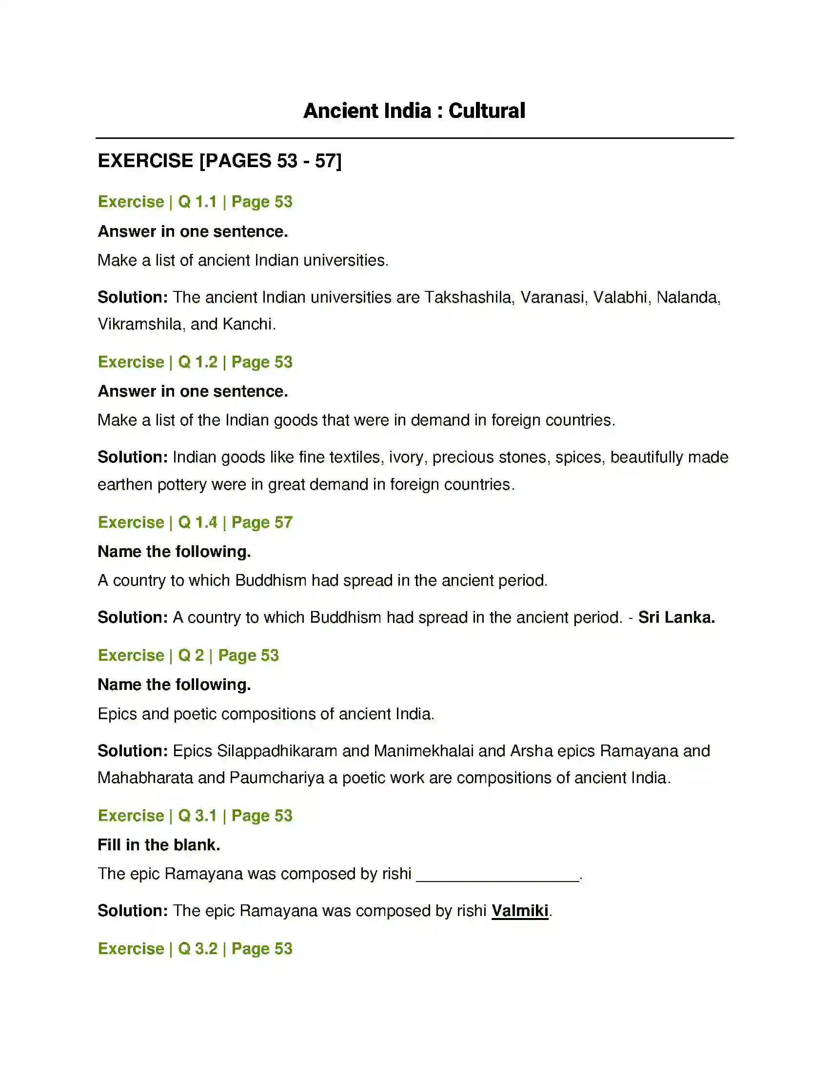 Maharashtra Board Class 6th History and Civics Ancient India Cultural Solution 1